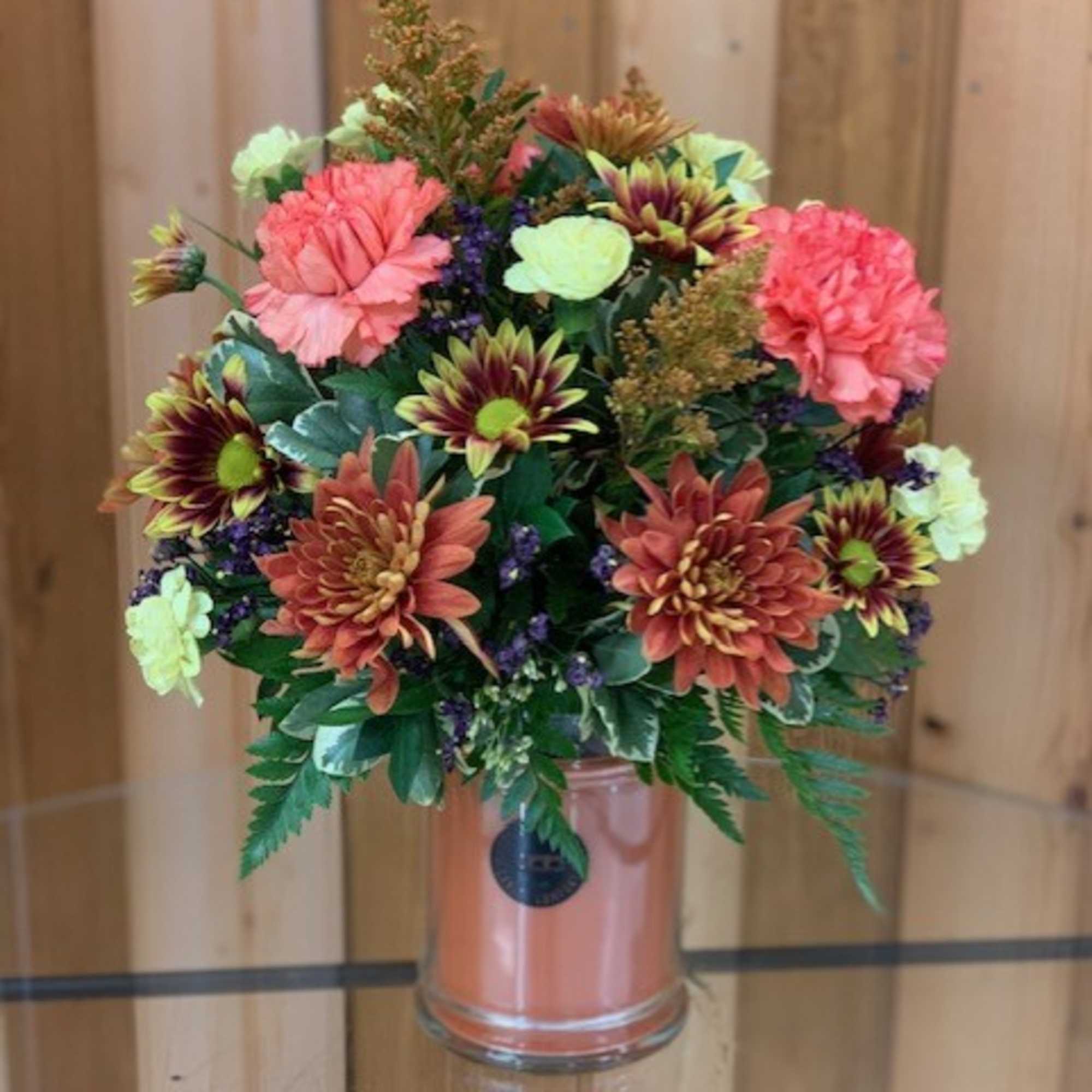 Engraved Large Jar Candle with Optional Floral Arrangement &ndash; Haehn Florist &amp;