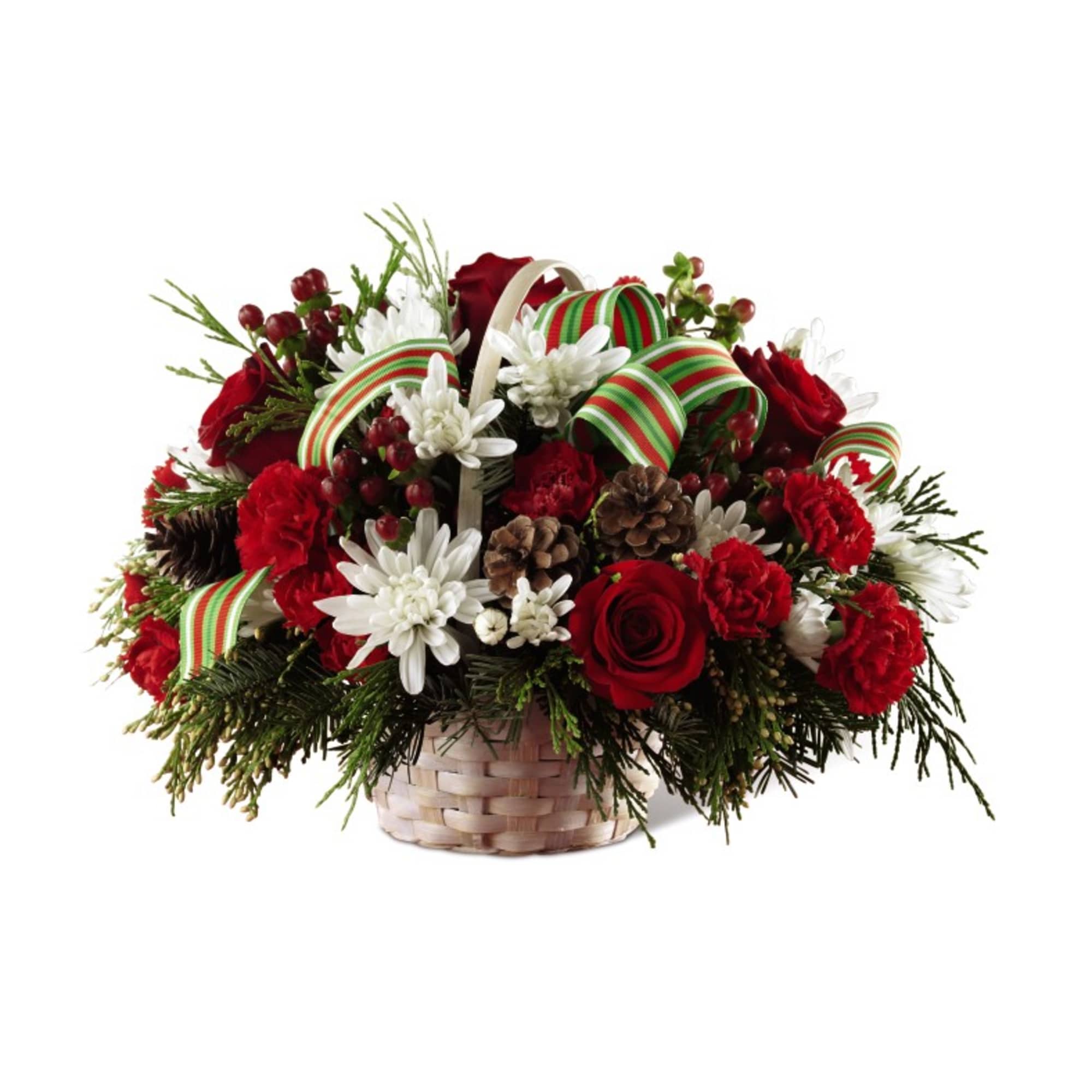 Holiday cheer.... enough said.
Basket and/or flowers may vary somewhat. Standard base price