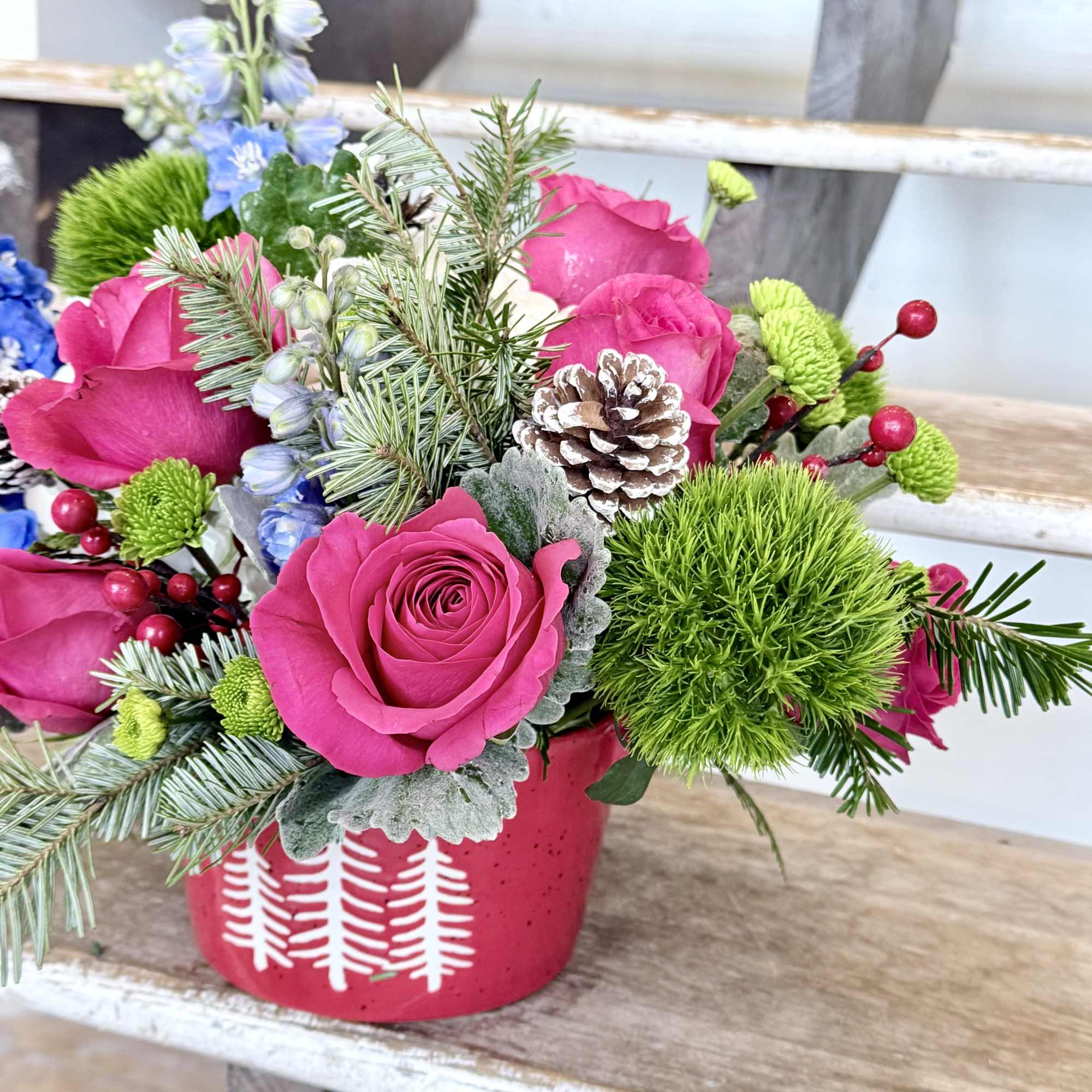 A winter whimsy centerpiece brings festive cheer to your table, counter, or