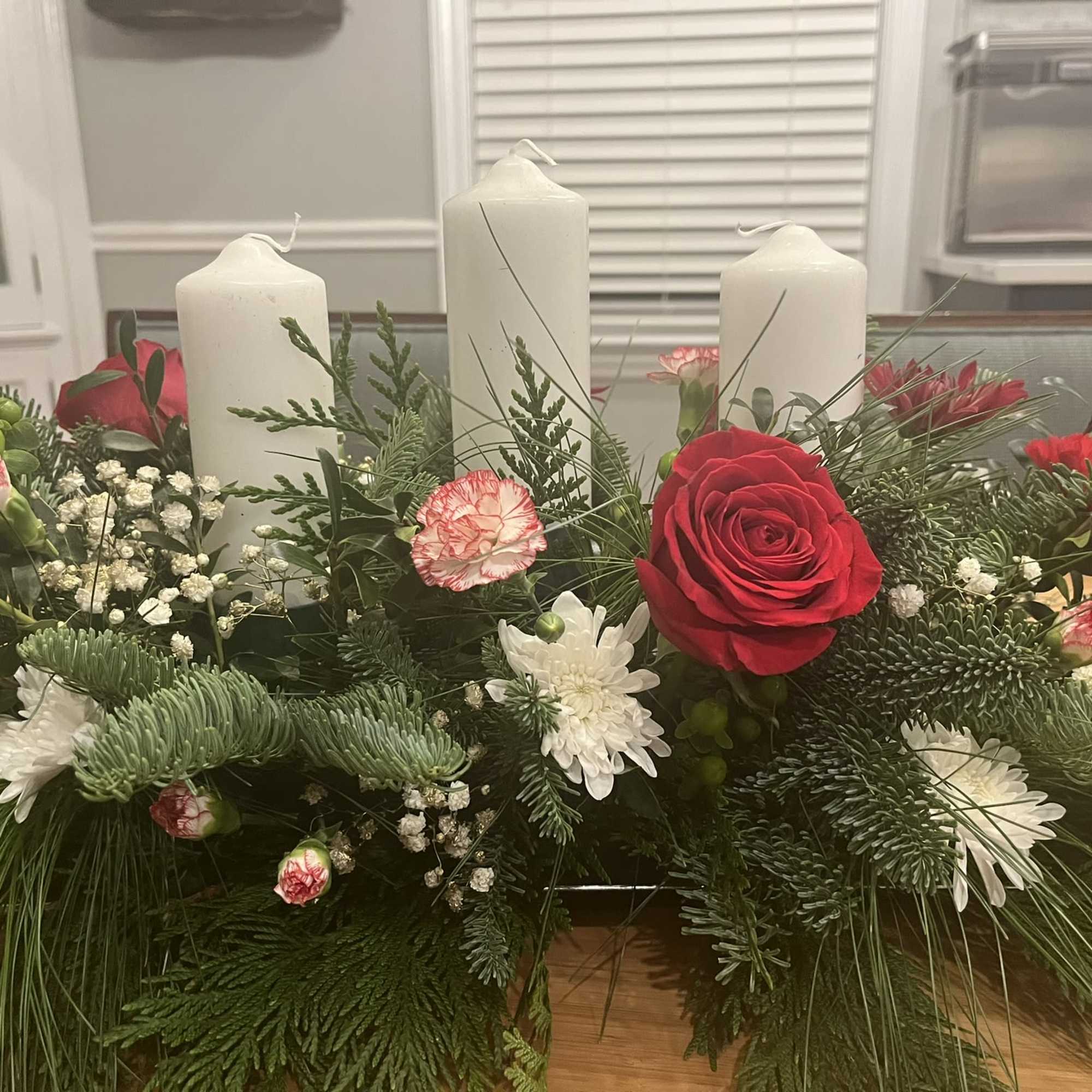 A holiday arrangement that sets the mood perfectly for the softness of