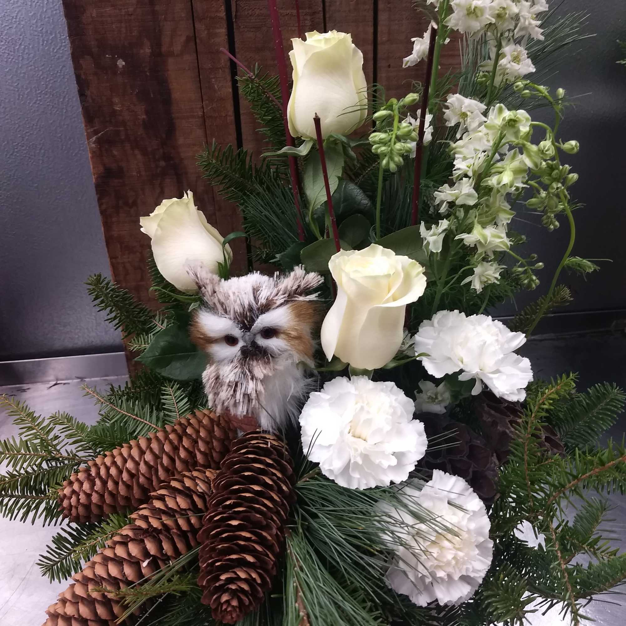 This fun playful winter design is in a wooden box, with natural