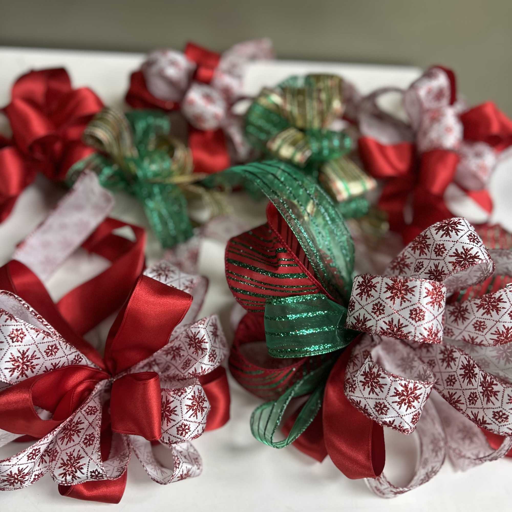 Beautiful selection of bows and ribbons for your holiday decorating. 