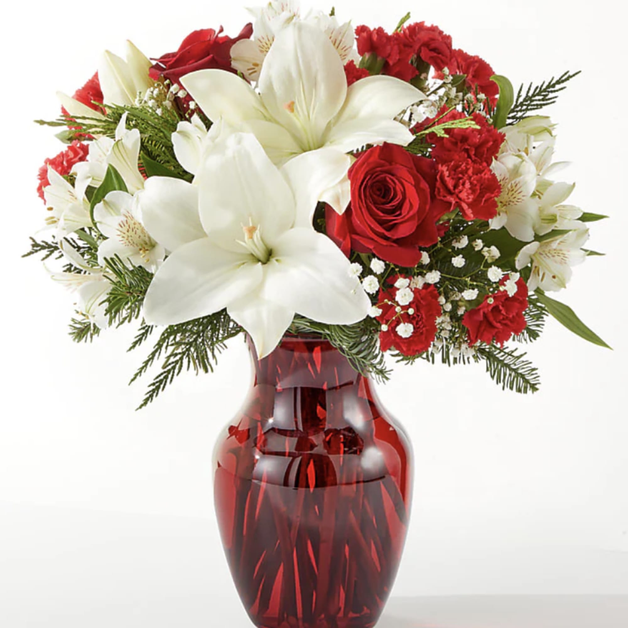 This radiant Red Stunner bouquet is designed to spread joy and holiday
