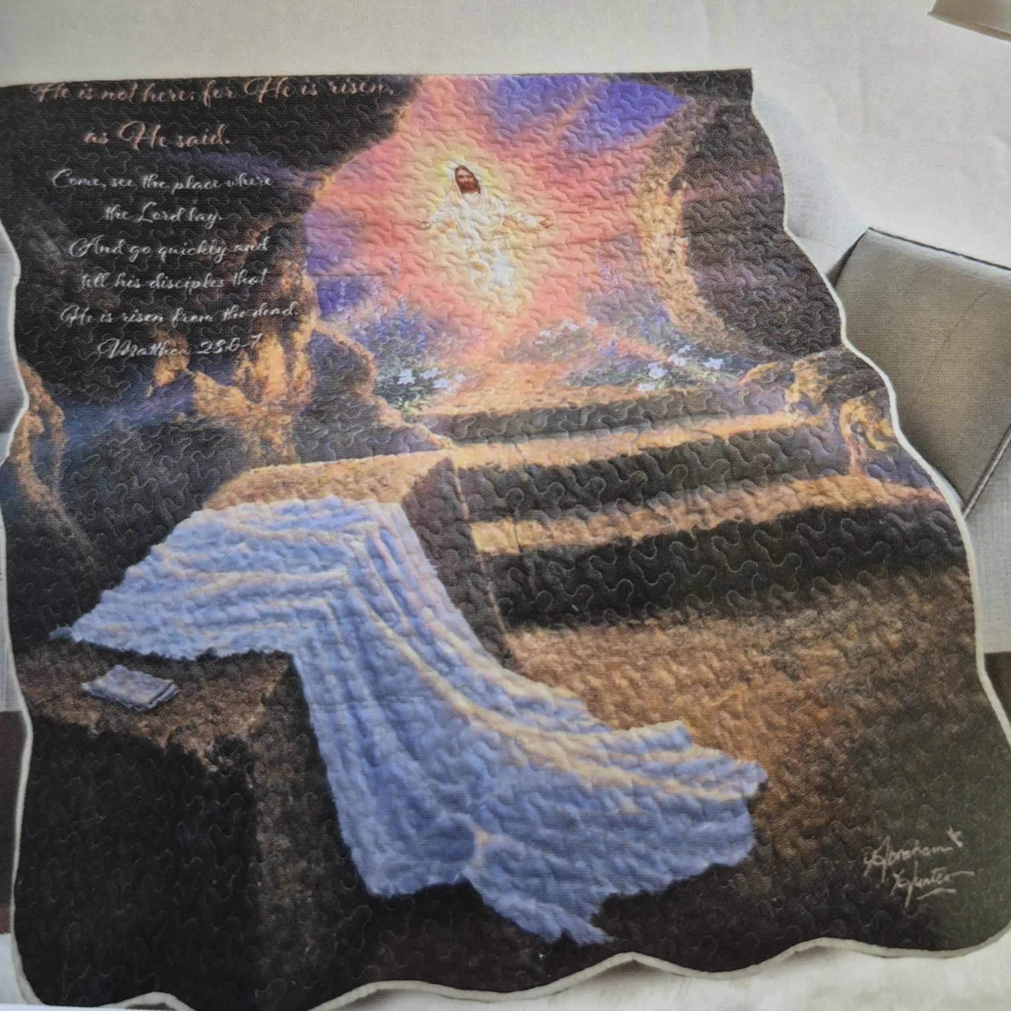 Beautiful uplifting spiritual quote of He Is Risen Matthew 28:6-7 is gloriously