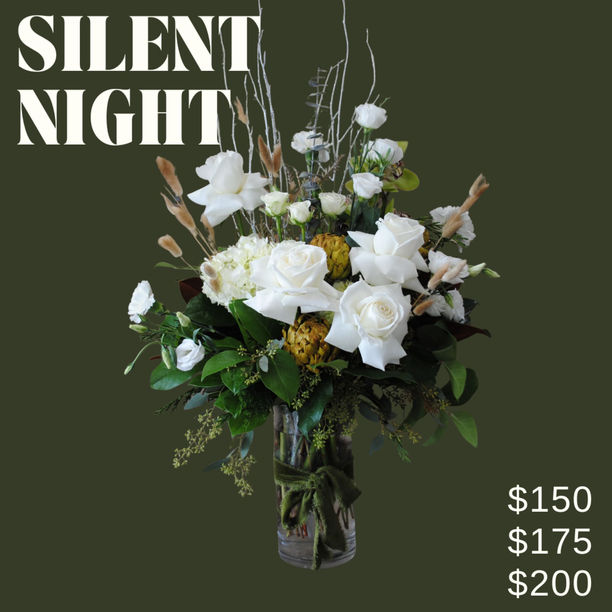 Silent Night is a tall, impactful modern arrangement artfully designed in a