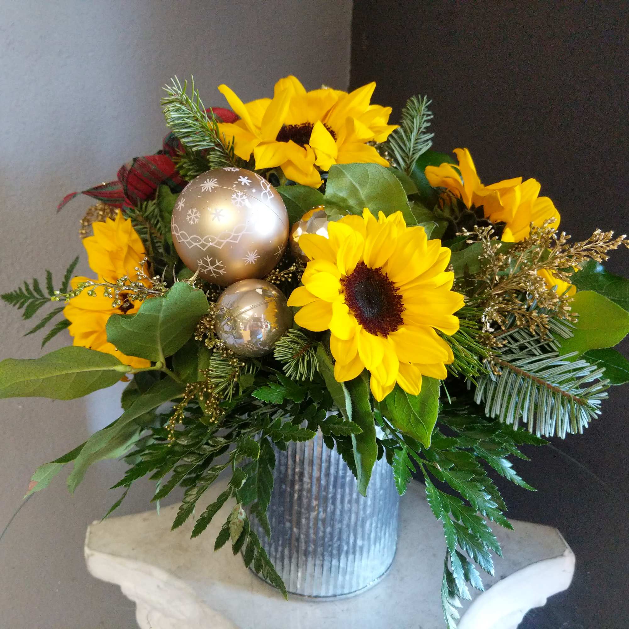 Our classic sunflower arrangement! Six gorgeous sunflowers in a tin or vase