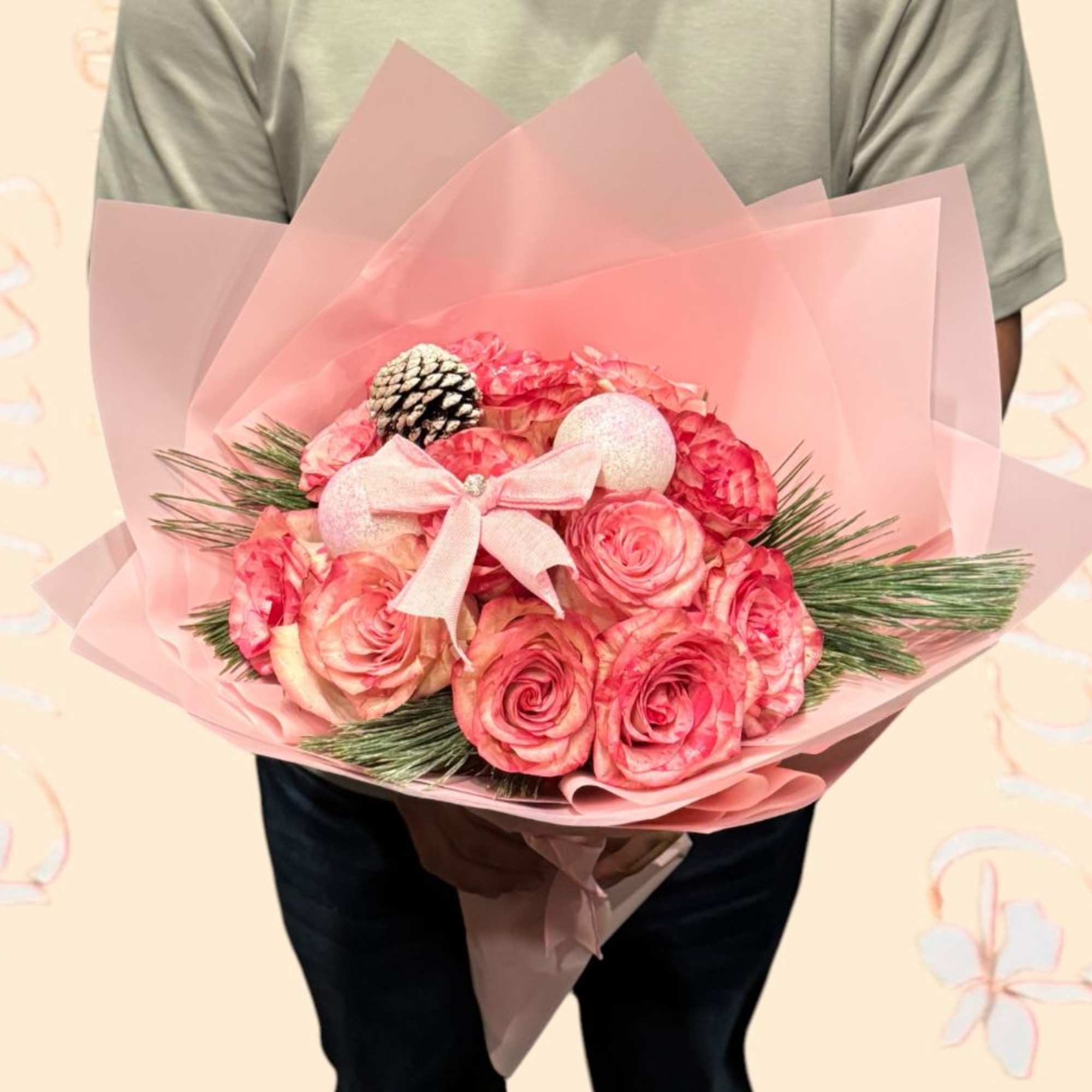 Embrace the power of pink in this lovely December seasonal hand wrapped