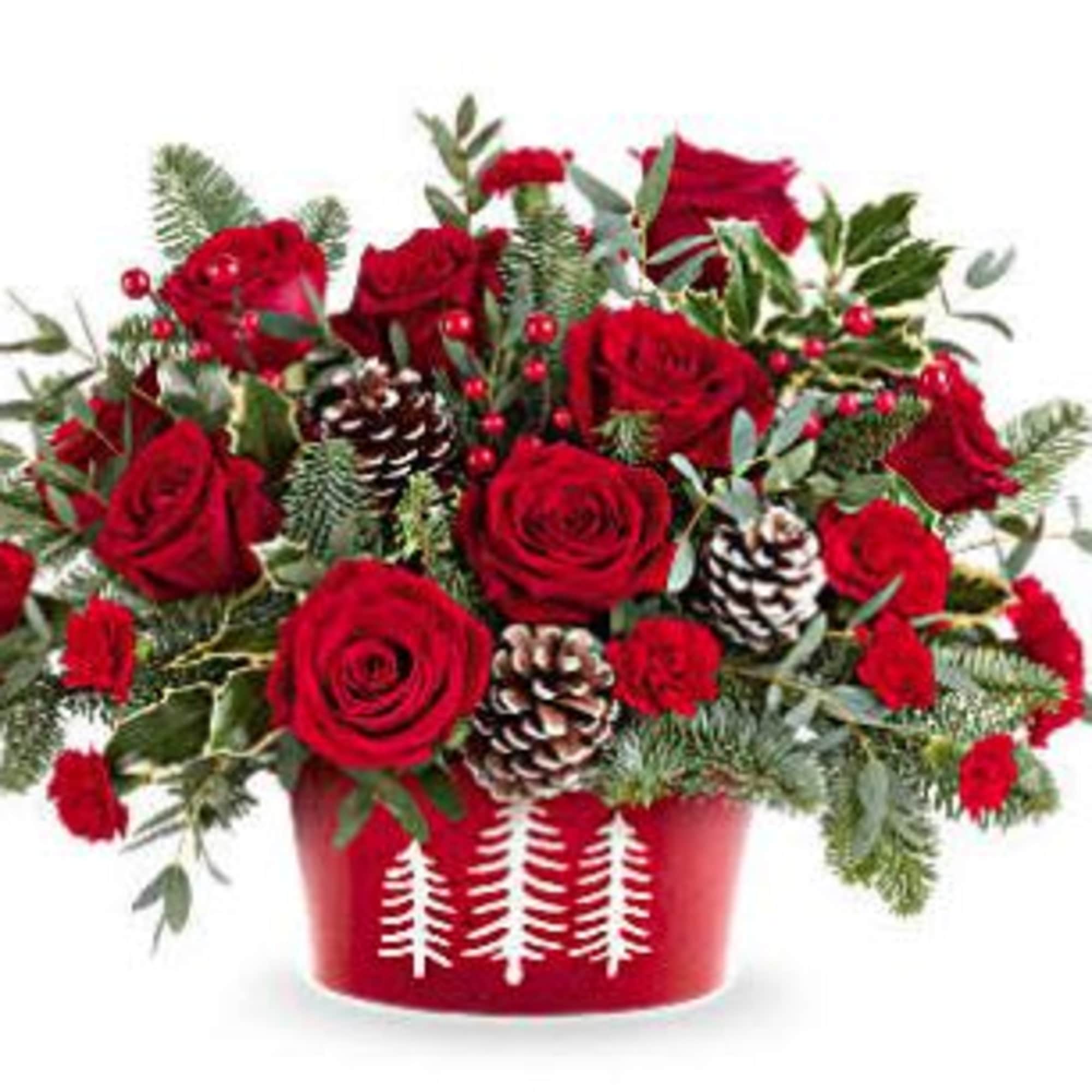 Teleflora's Winter Whimsy Centerpiece brings festive cheer to your table. Red roses