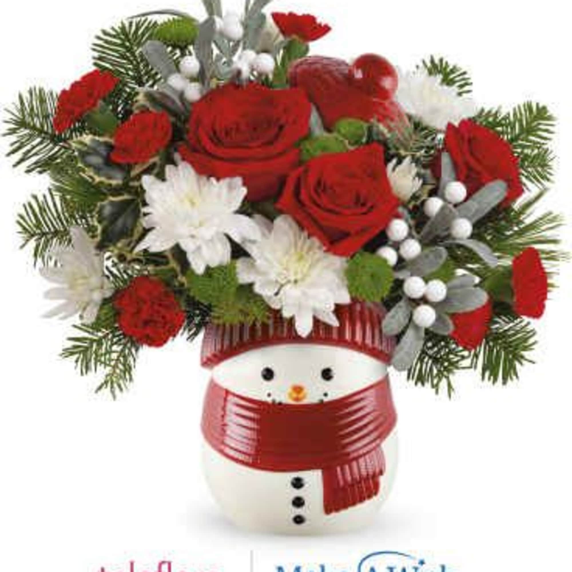 Whether it's filled with festive Christmas flowers or sweet treats, this cheerful