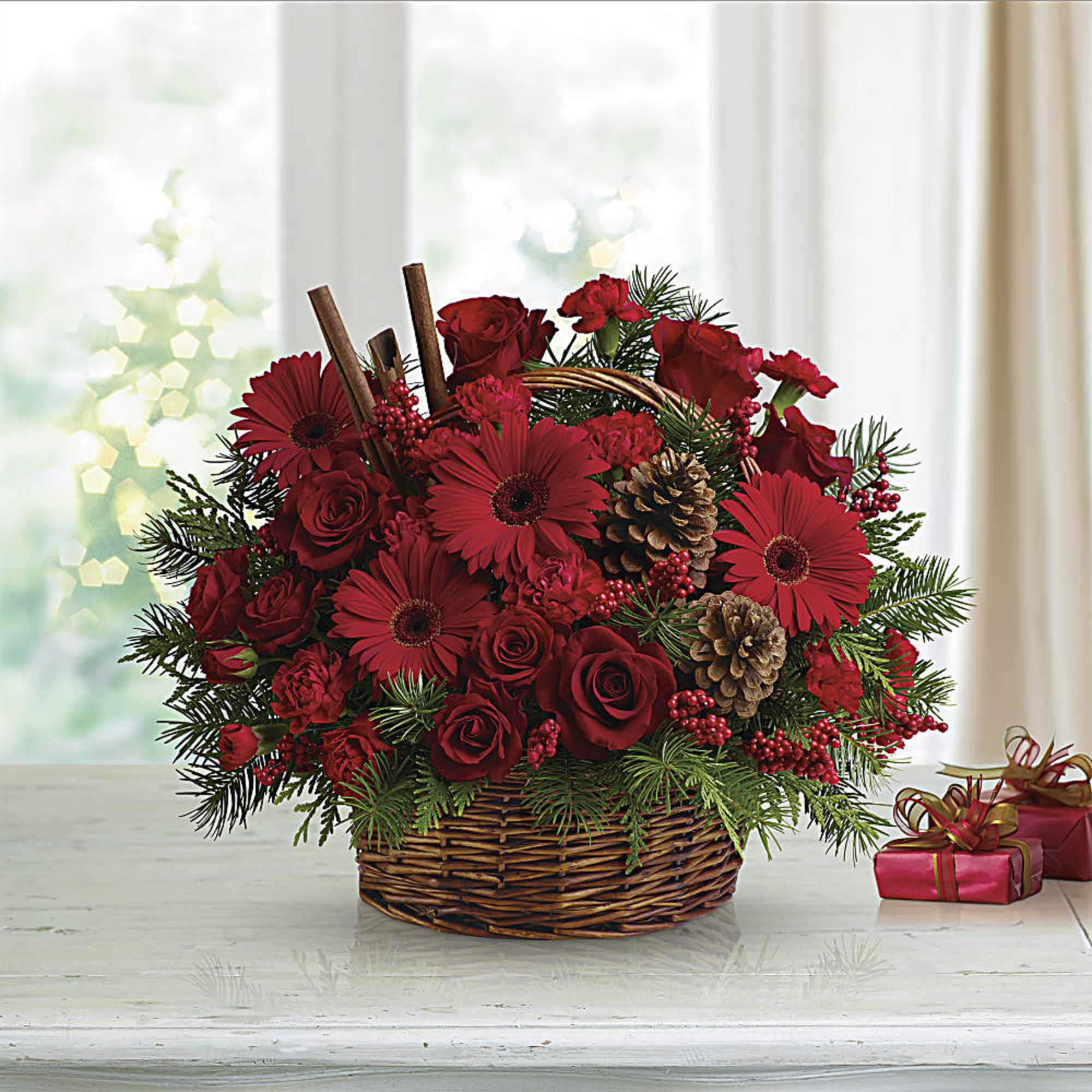 The scents of the season! Christmas greens, bold red flowers and cinnamon