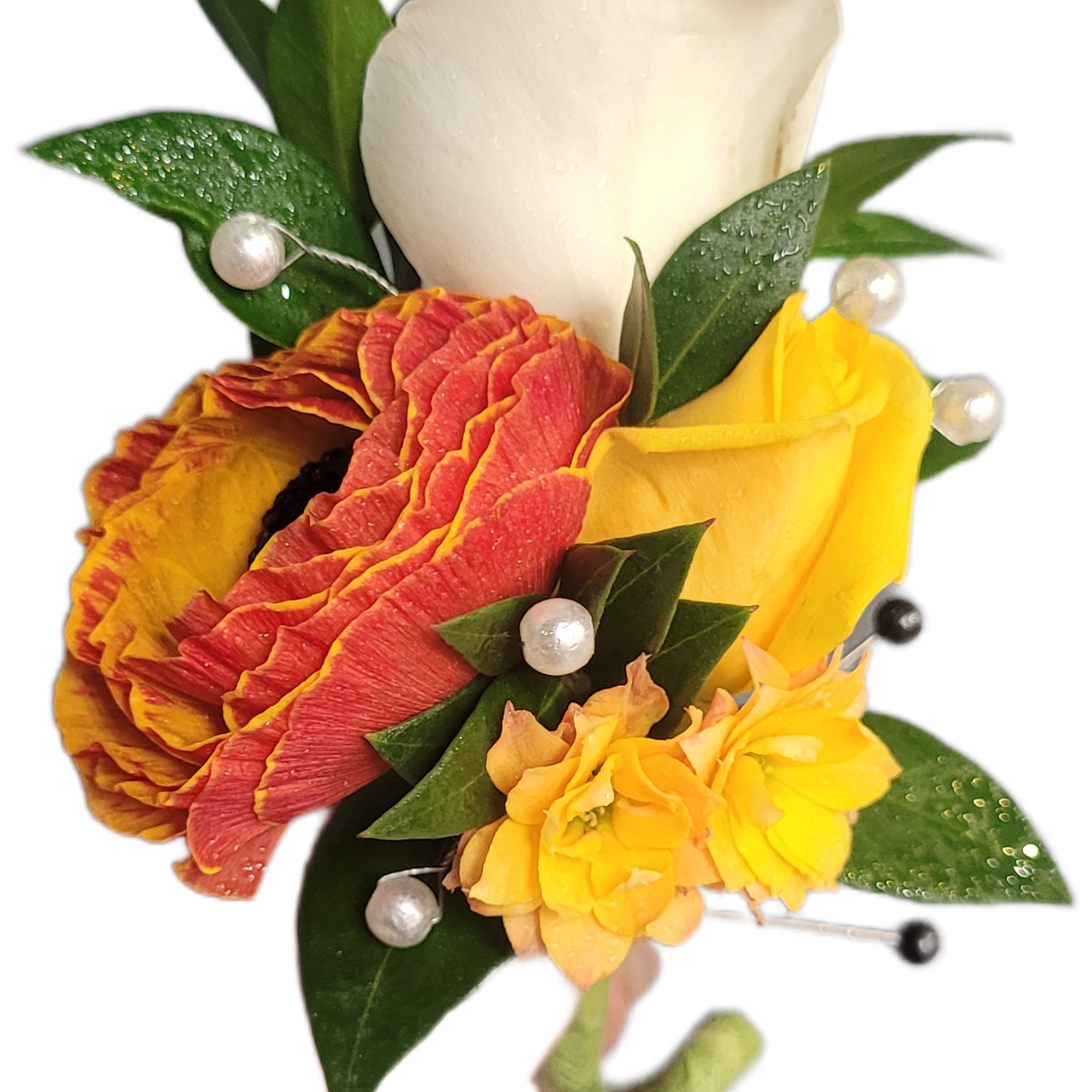 Custom pin on boutonniere. Includes 2 pins. Florals will be determined based