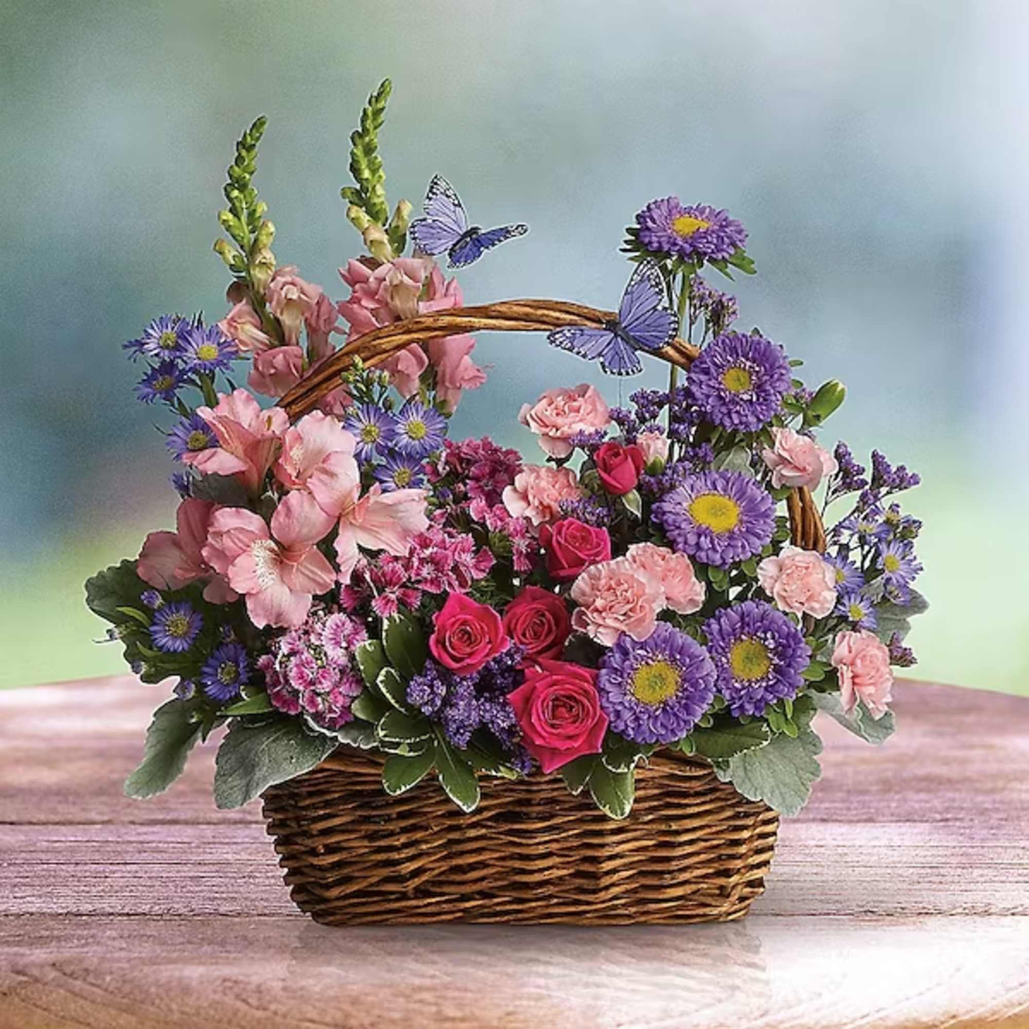 Talk about a bountiful basket! This wicker basket is overflowing with beauty