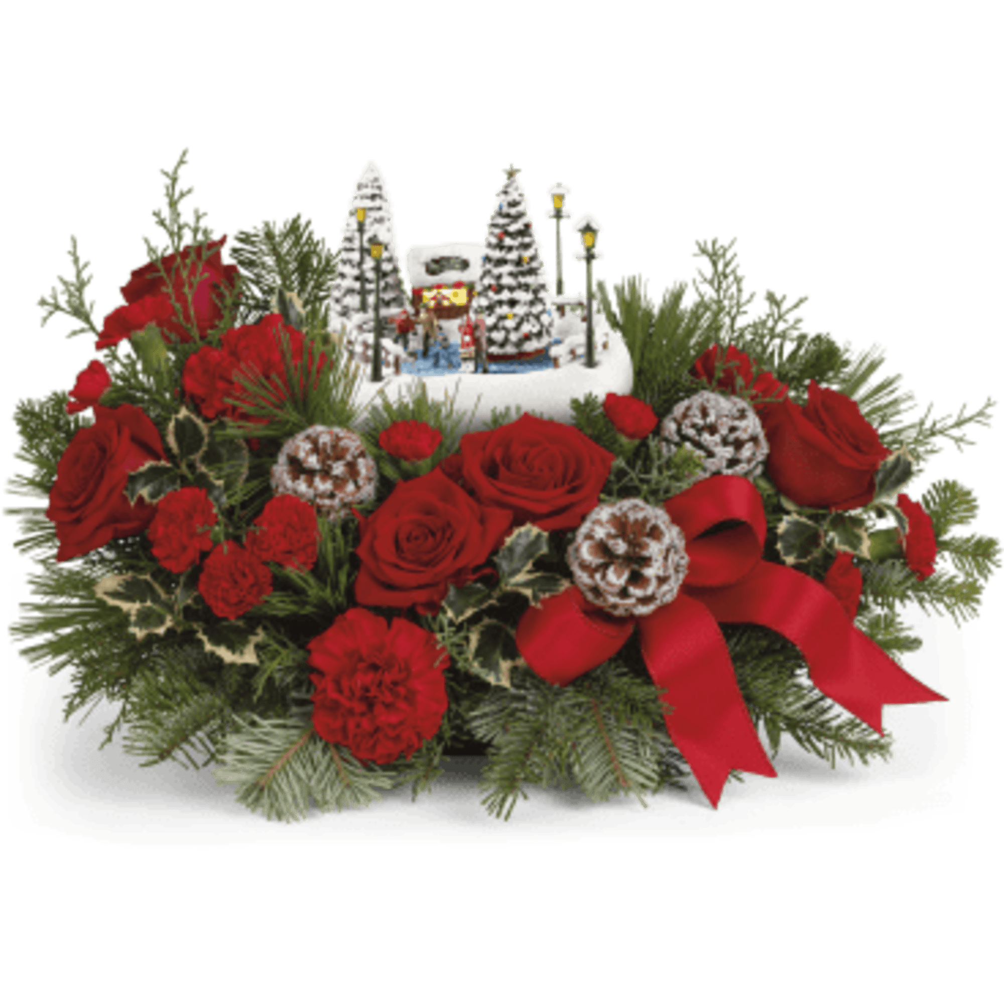 Celebrate the season with this delightful Thomas Kinkade collectible, nestled among festive