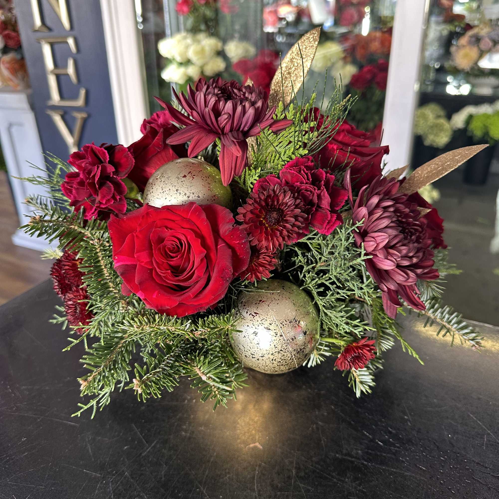 Christmas Centerpiece in a golden Bowl