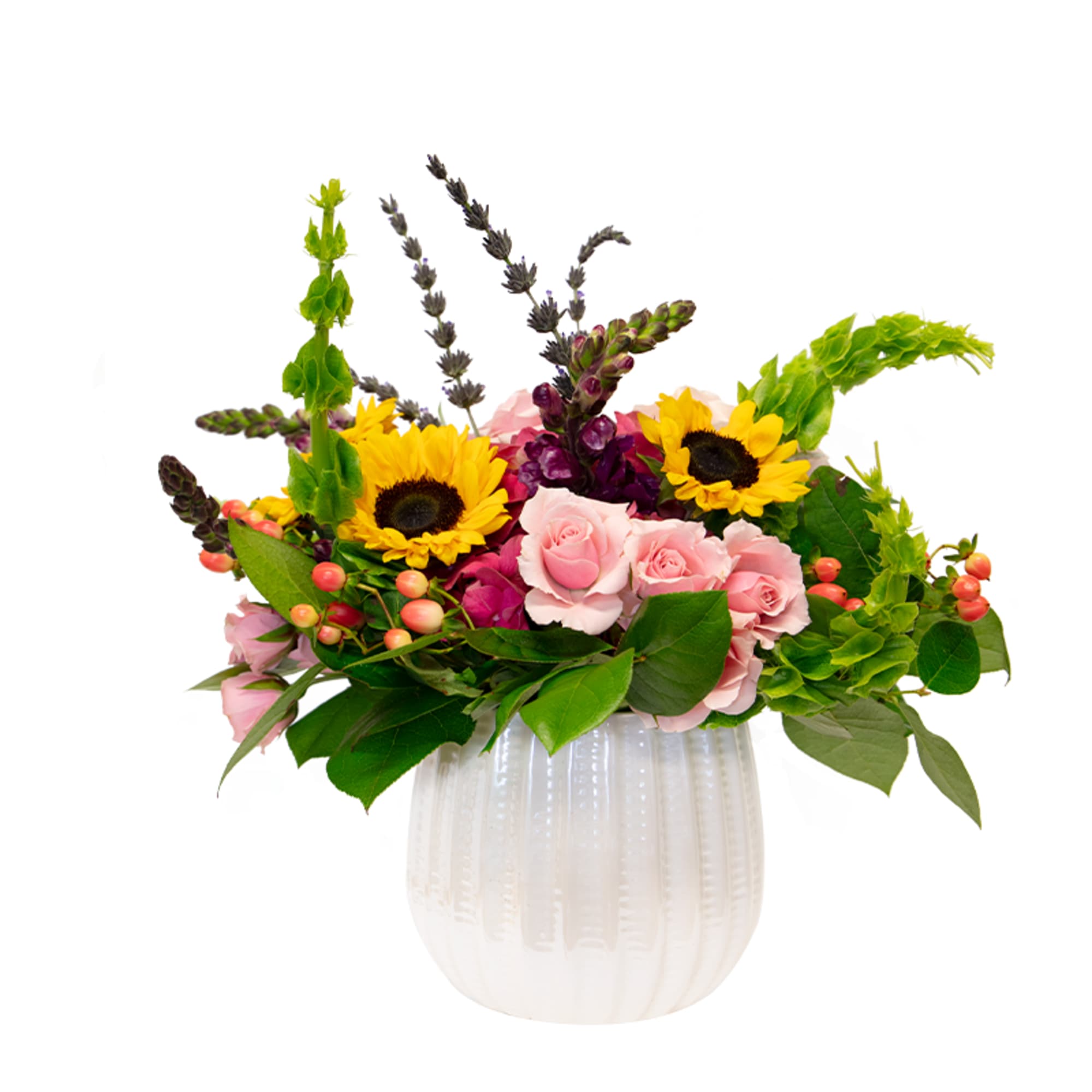 Radiate warmth and joy with this vibrant floral arrangement featuring bold sunflowers