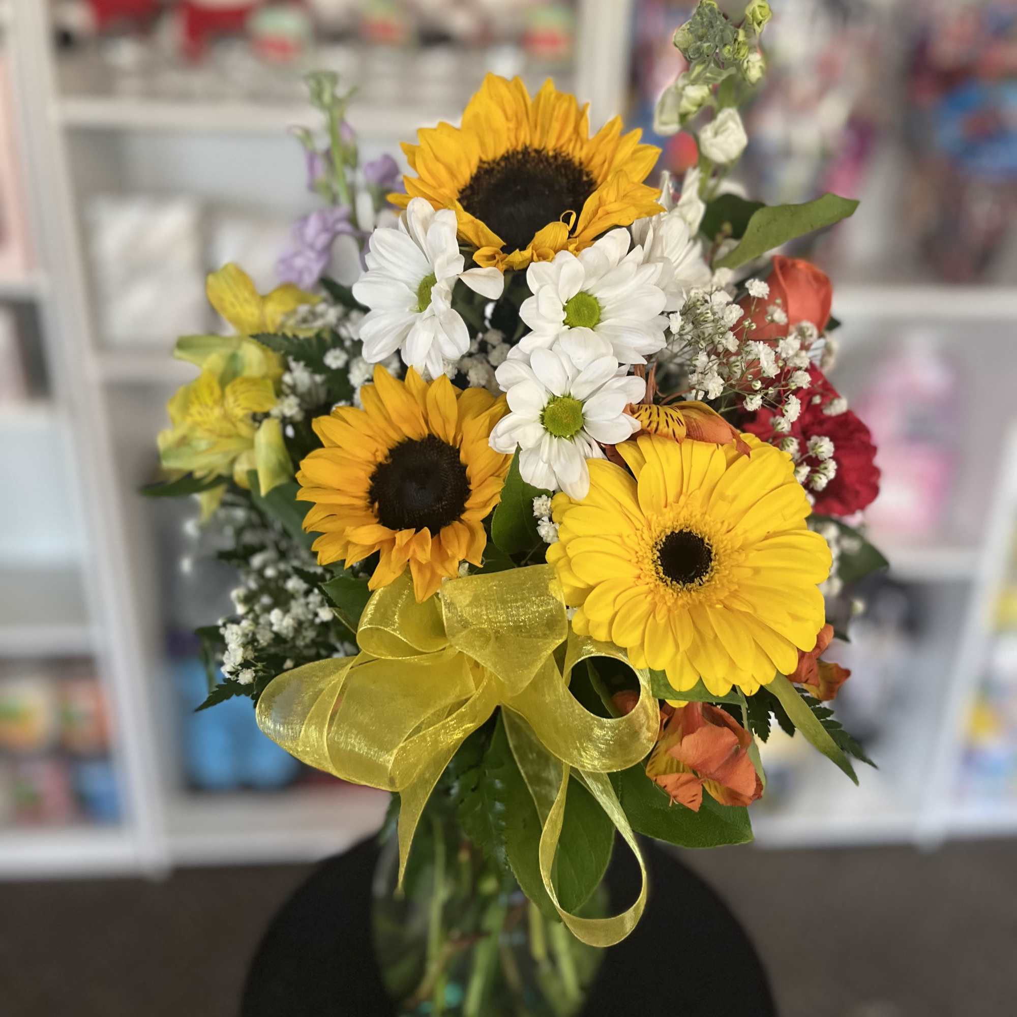 Fresh flowers in glass vase 