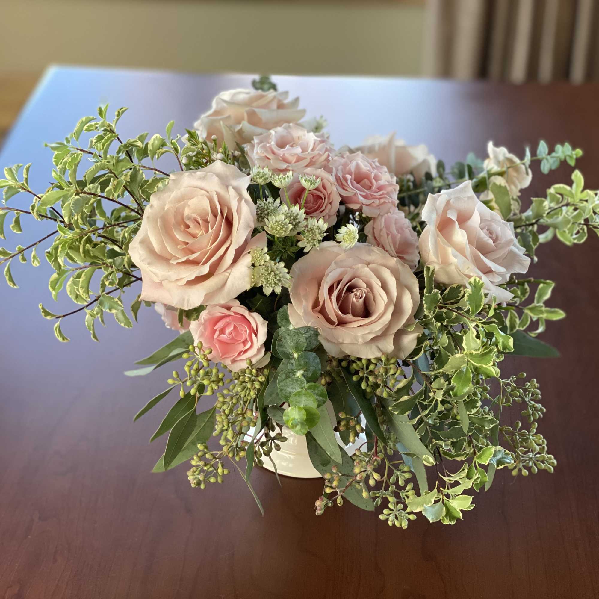 An absolutely gorgeous bouquet! Soft blushing pink hues to warm the heart.