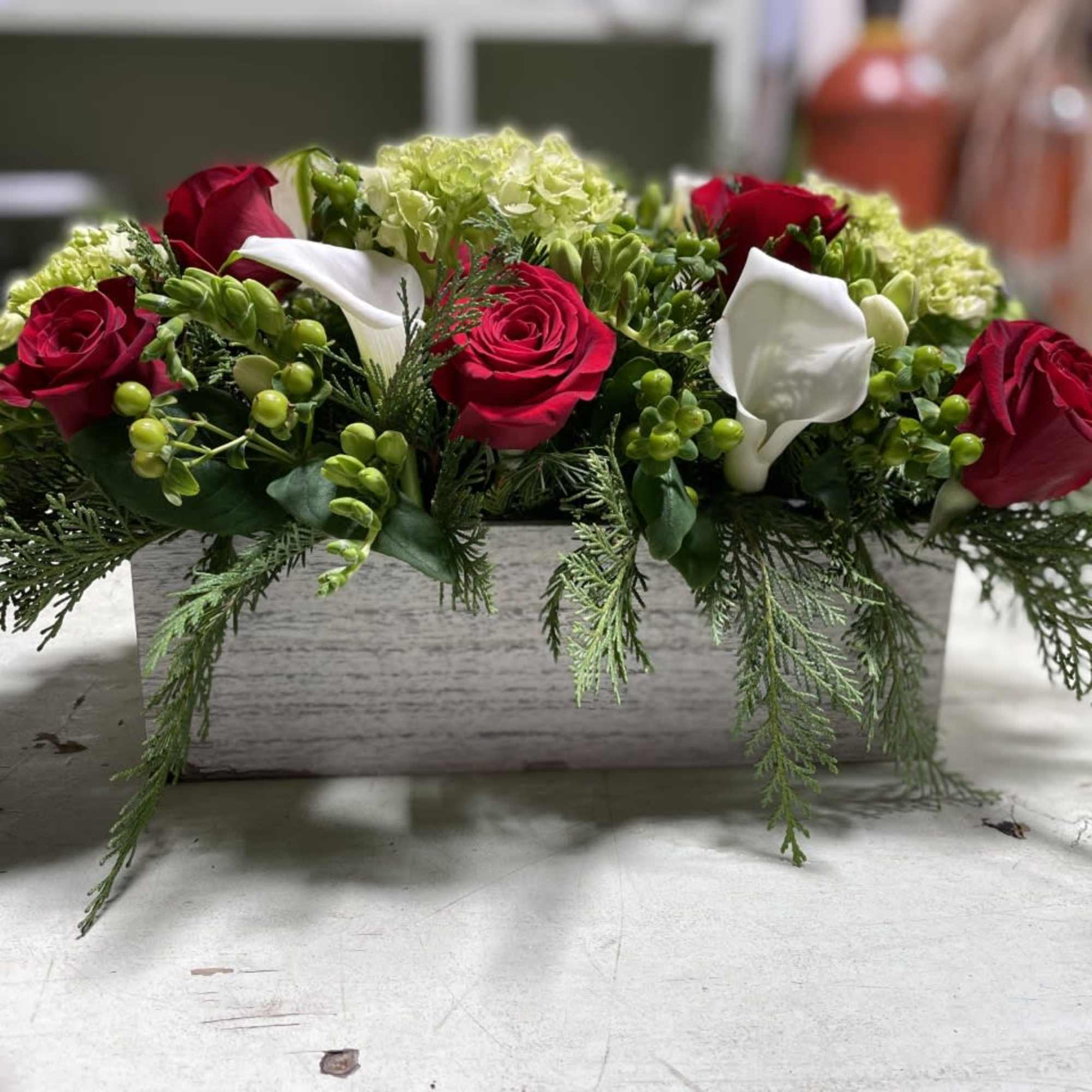 Table centerpiece , arranged in rectangular 10 inches long - 
Arranged with