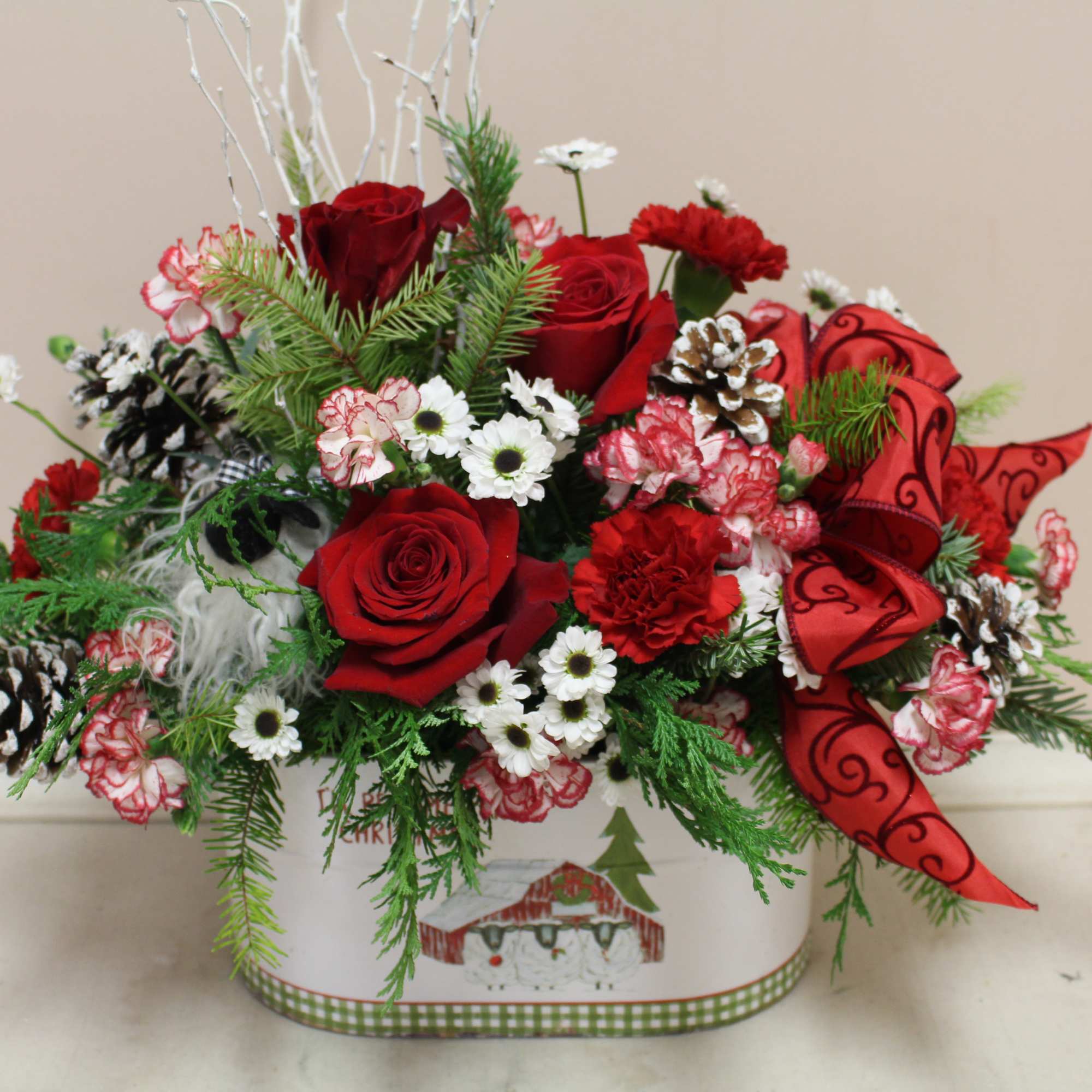 you will see a little lamb peeking thru this beautiful arrangement. 