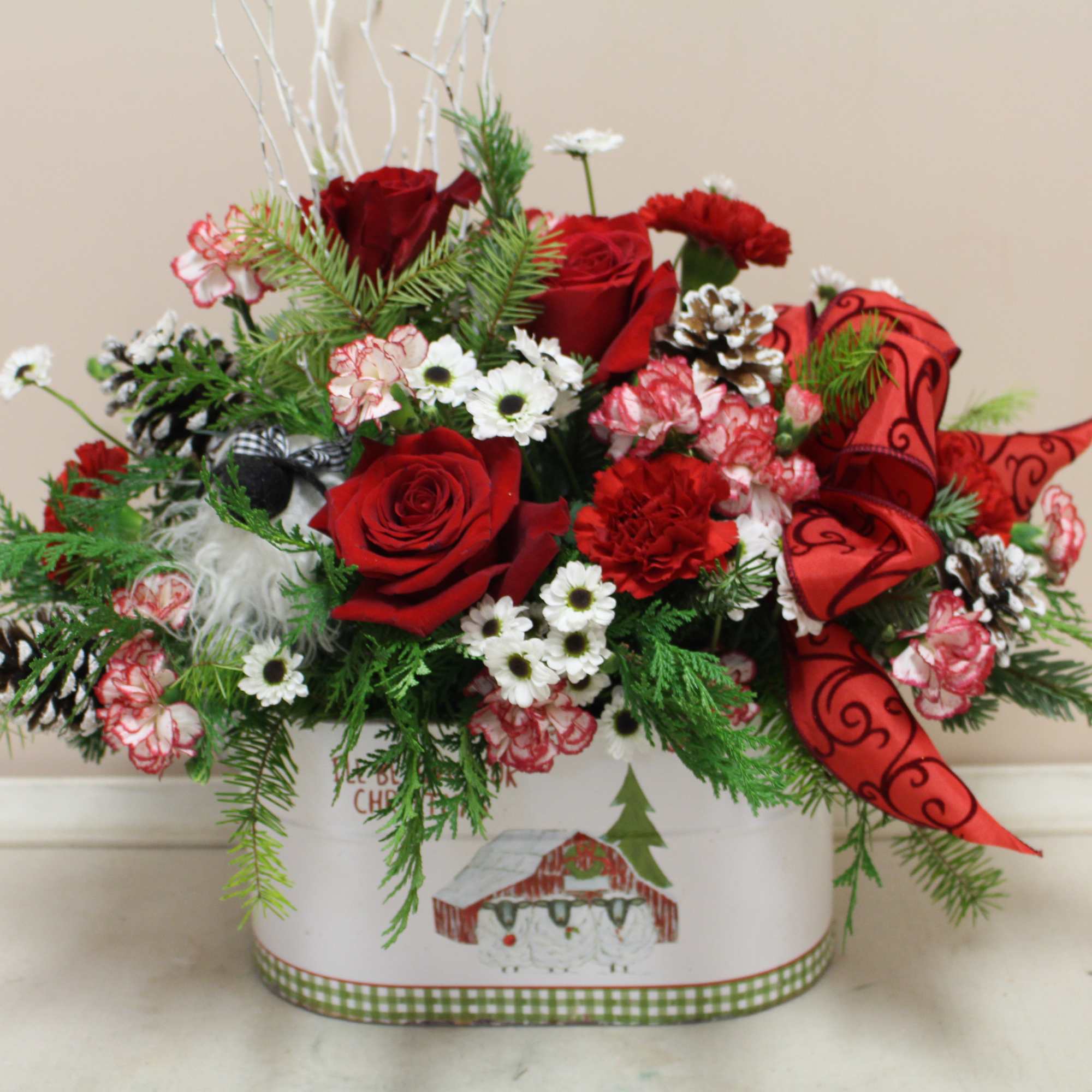 you will see a little lamb peeking thru this beautiful arrangement. 