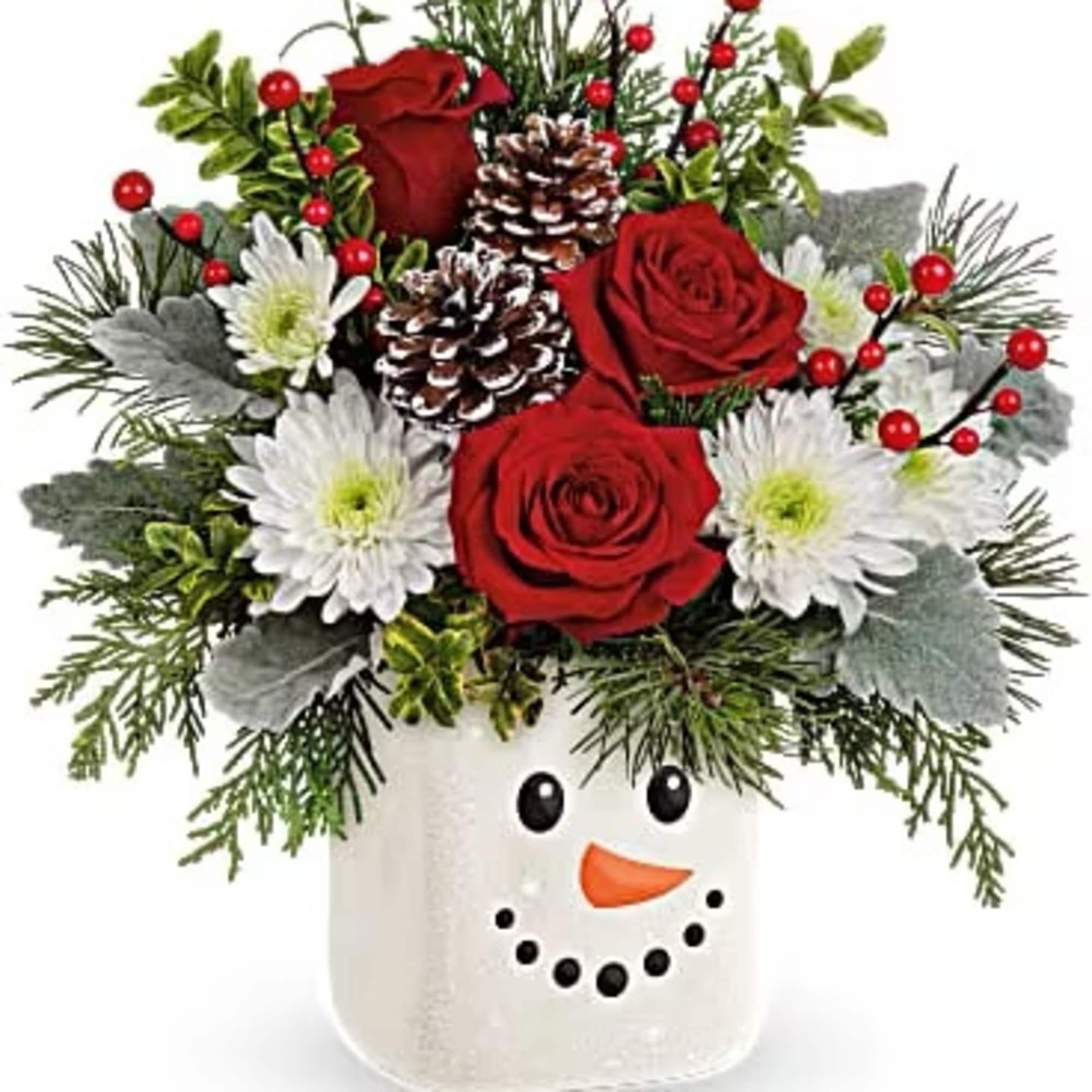 Send a snow-day full of Christmas delight with this joyful red rose