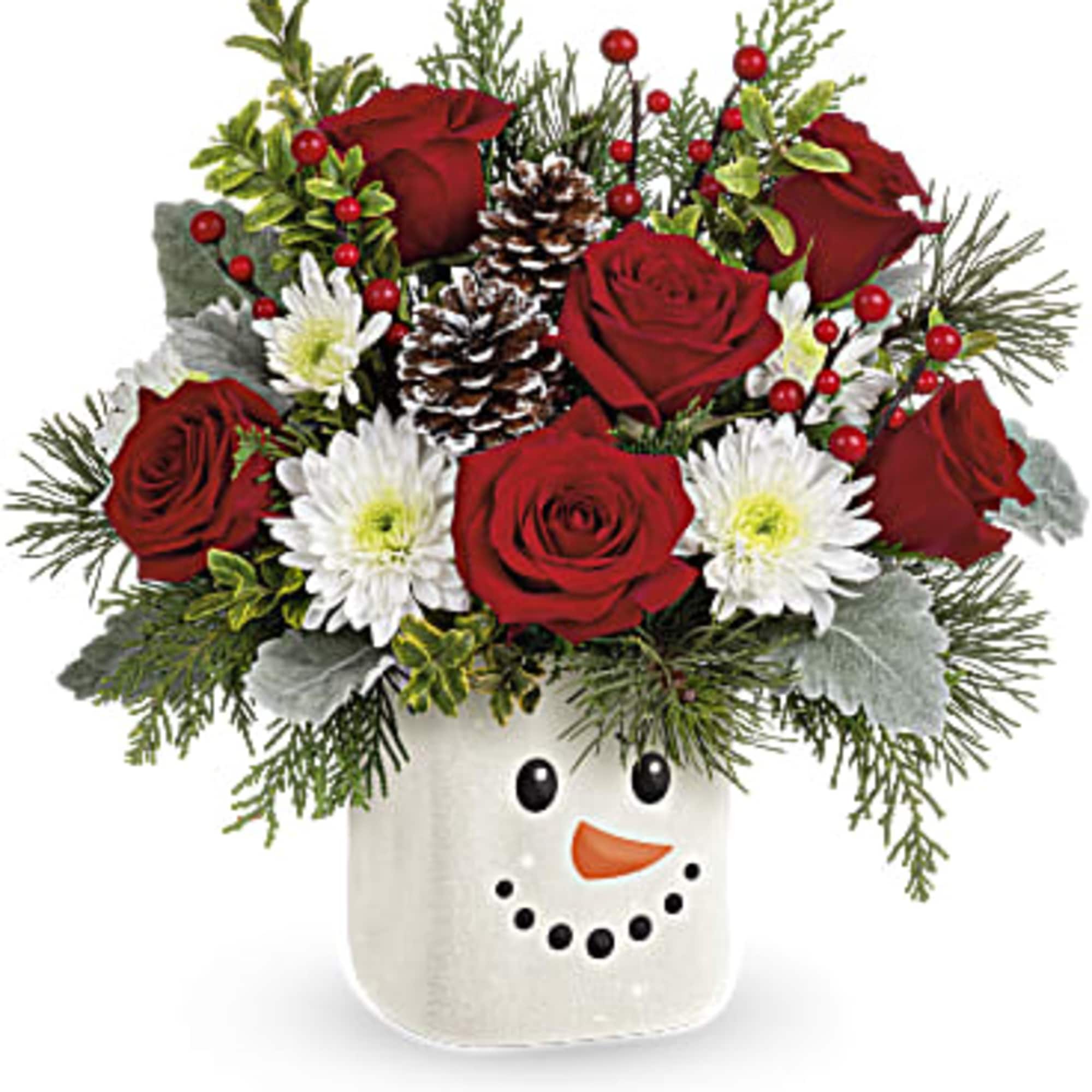 Send a snow-day full of Christmas delight with this joyful red rose