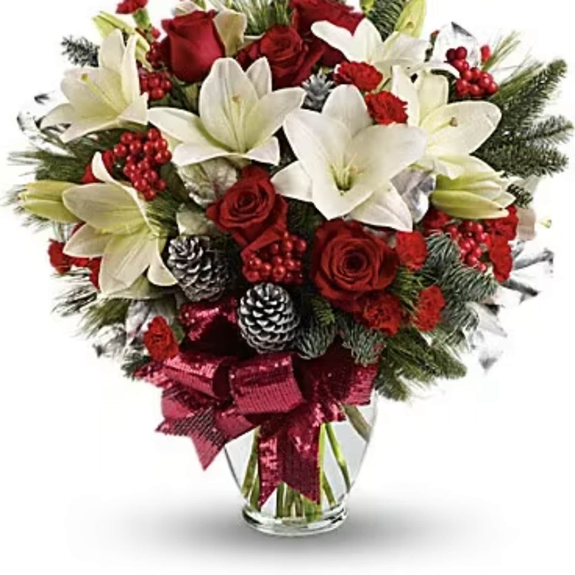 Take your holiday gift-giving to new heights with this dramatic bouquet! Classic