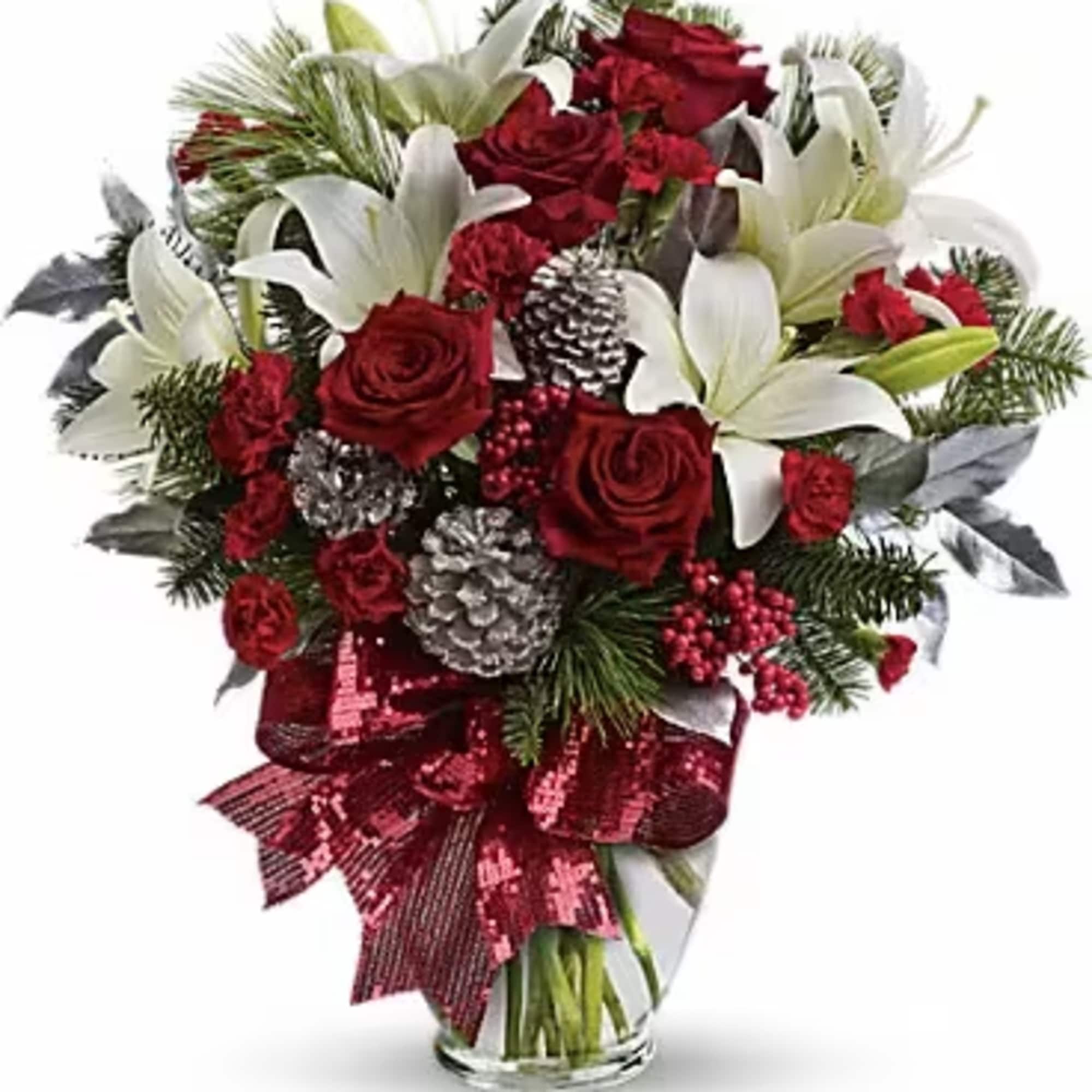 Take your holiday gift-giving to new heights with this dramatic bouquet! Classic