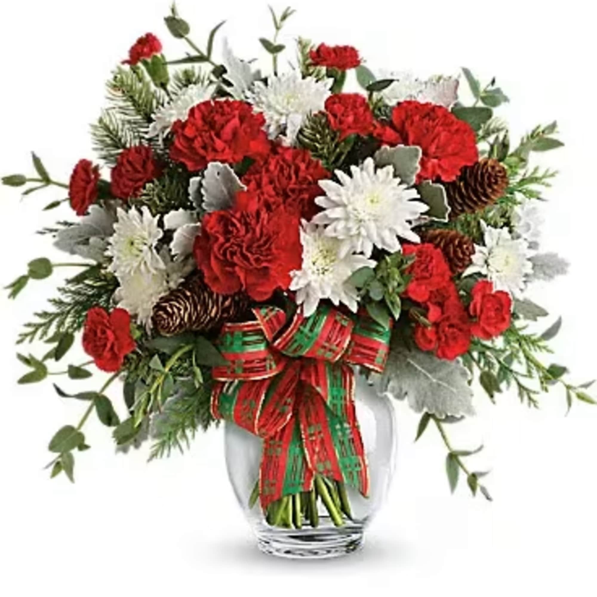 ake their season bright with this fun bouquet of Christmas blooms, hand-delivered