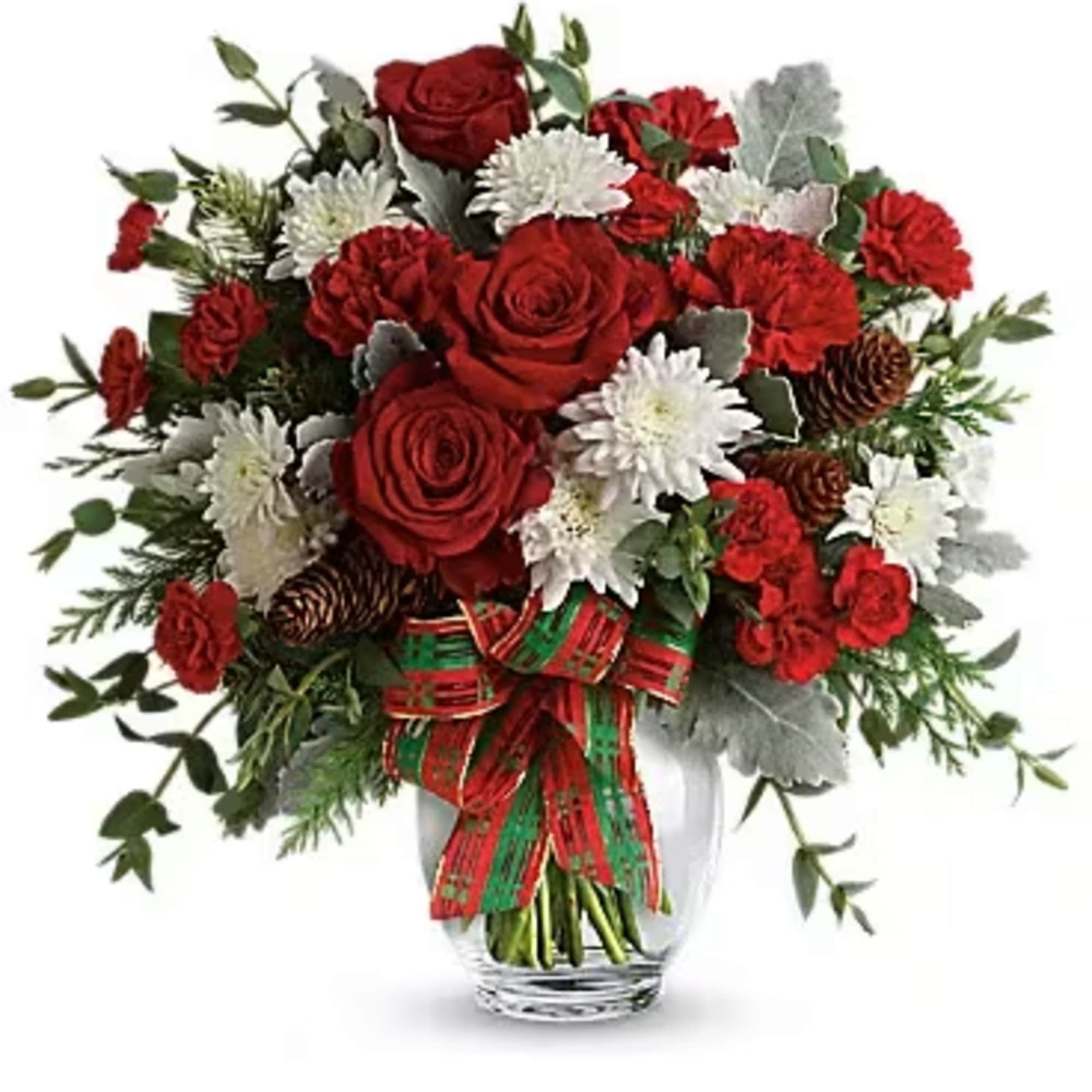 ake their season bright with this fun bouquet of Christmas blooms, hand-delivered