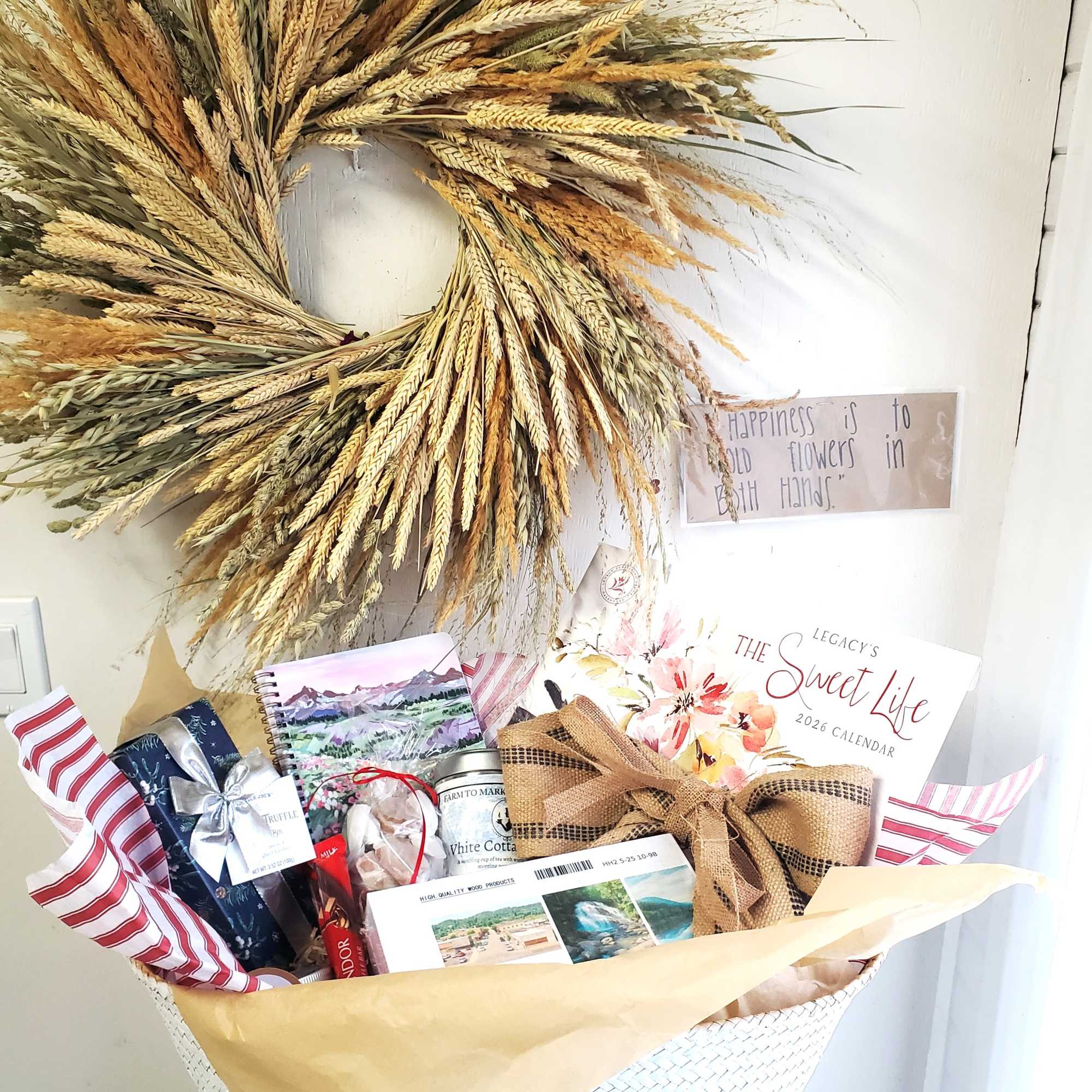 Buy yourself or your friend a basket! Writing journal, herbal tea, caramels
