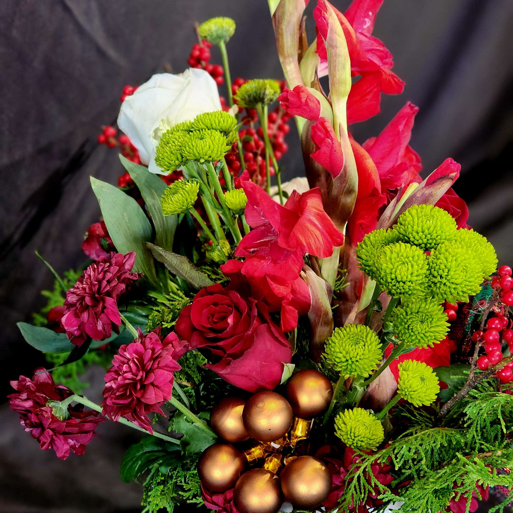 Bring in Christmas cheer with an elegant arrangement of red, white and