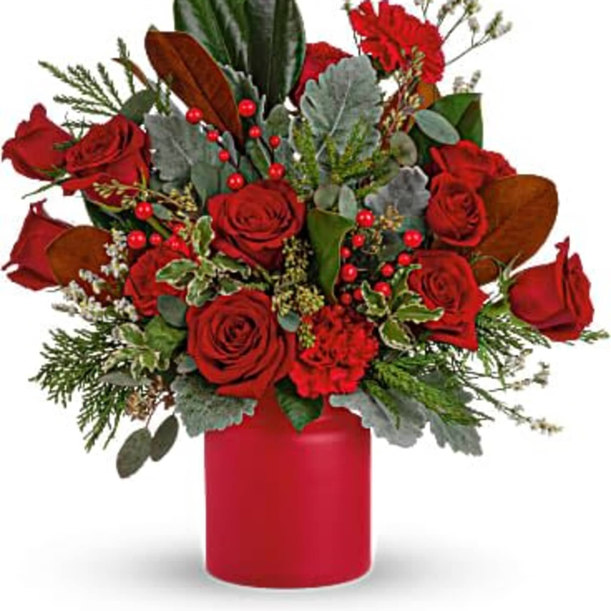 Simply unique, this gorgeous green and red design is artfully hand-arranged in