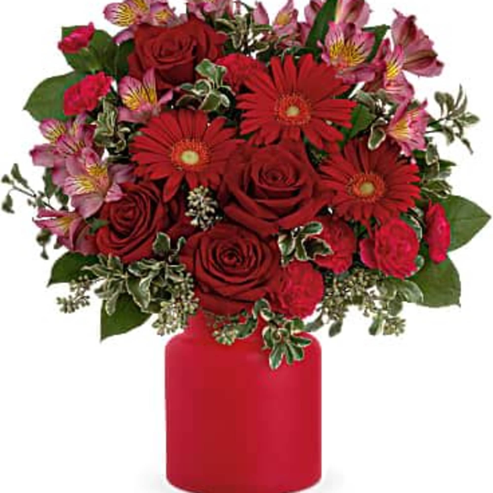 Talk about well-red! Arranged in a charming frosted glass jar, this enchanting