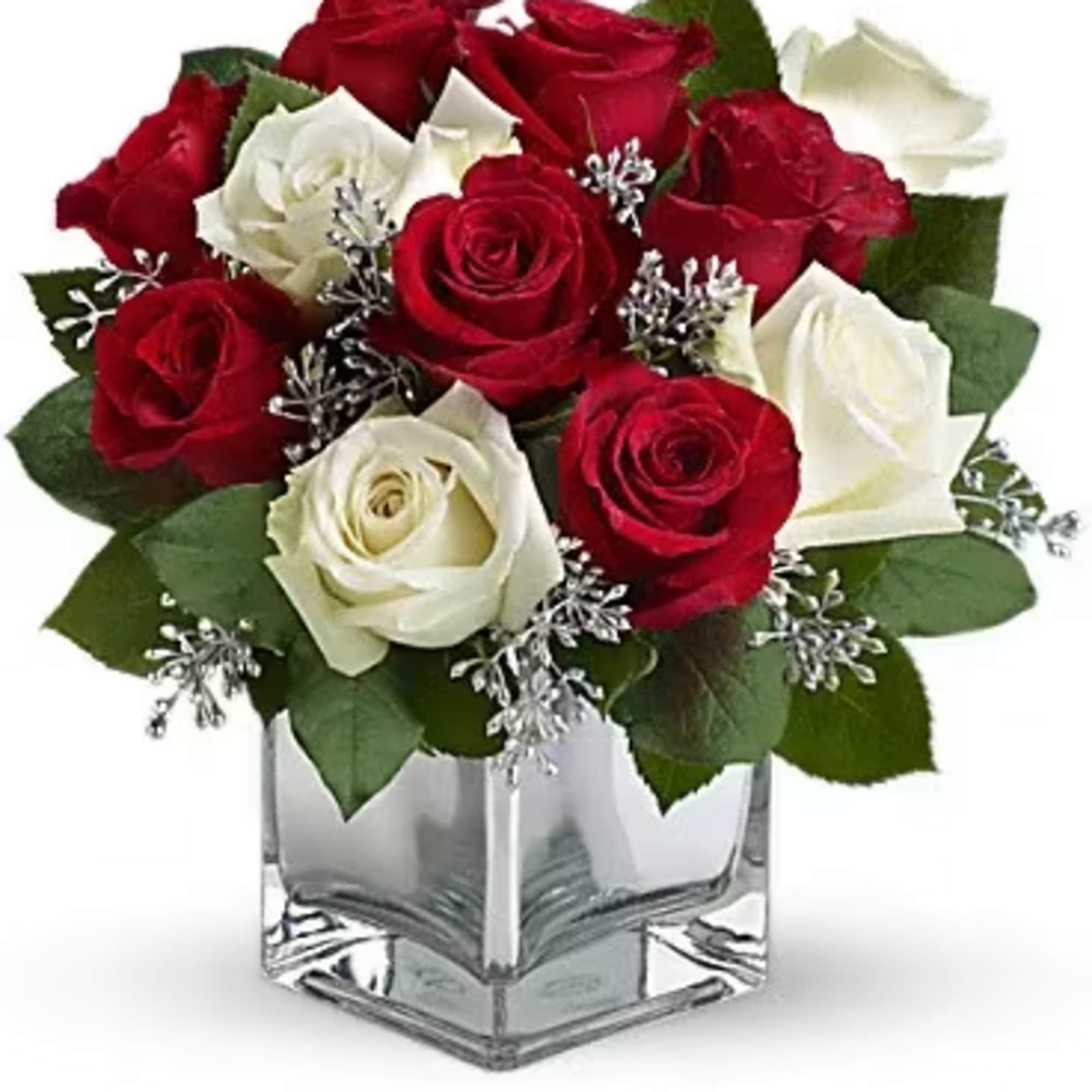 The perfect Christmas hostess gift, this exciting bouquet of red and white