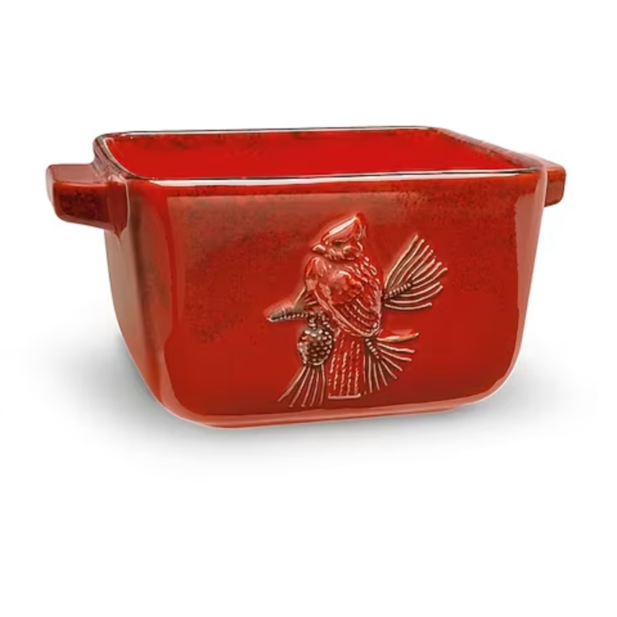 ull of nostalgia, this hand-painted, food-safe stoneware bowl with classic cardinal motif