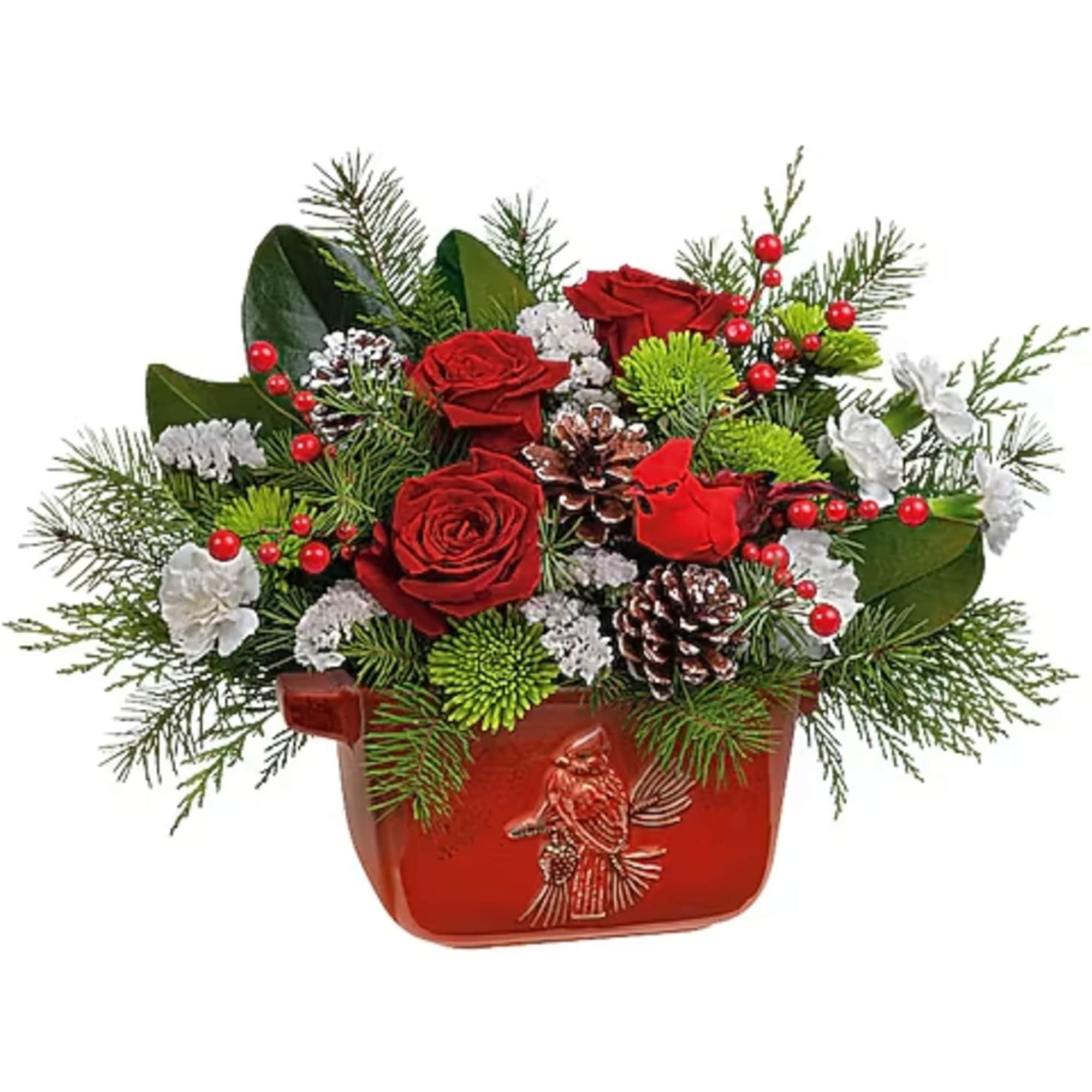 ull of nostalgia, this hand-painted, food-safe stoneware bowl with classic cardinal motif