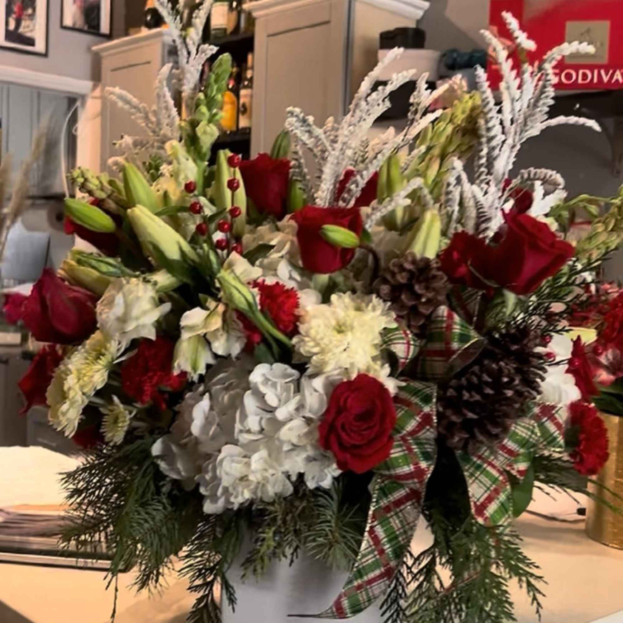 To celebrate the season, a beautiful Christmas arrangement or any special location