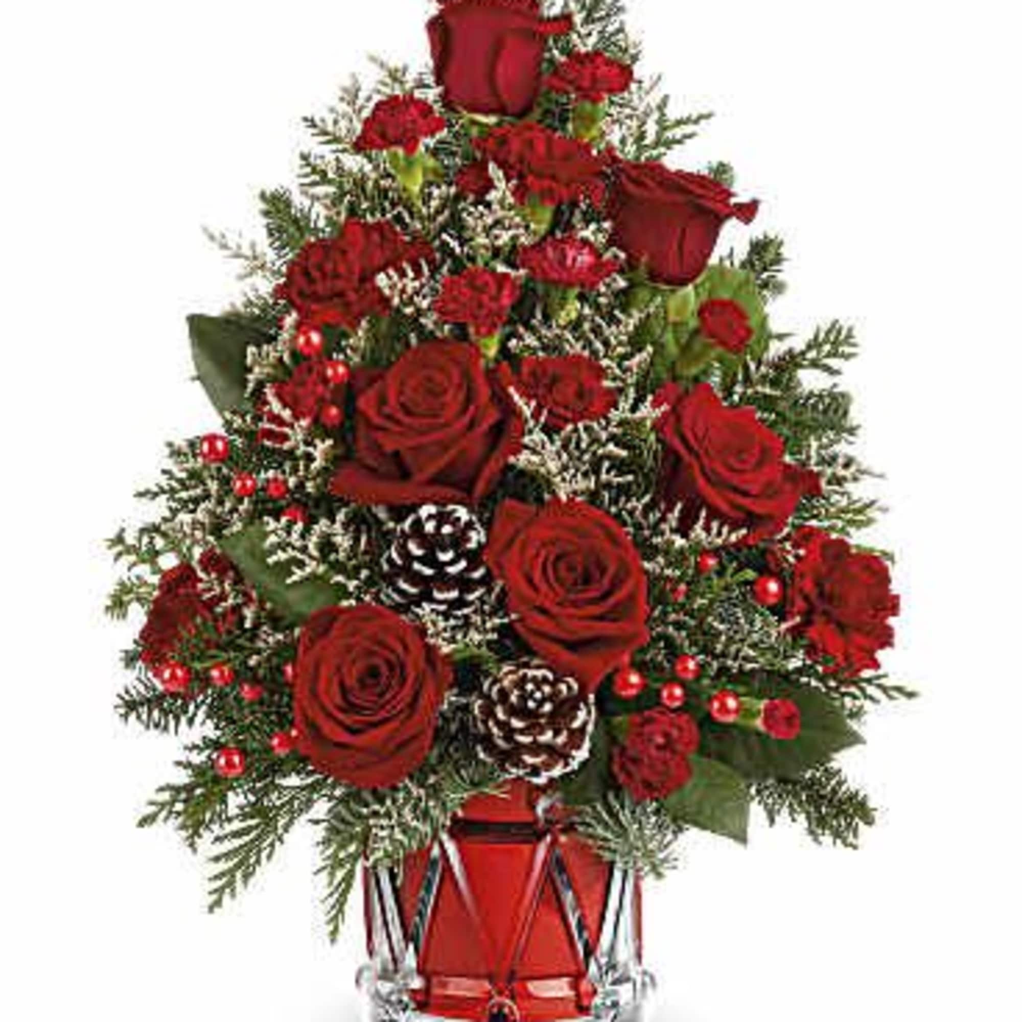 Our  Yuletide Sparkle Tree is a festive floral Christmas tree made