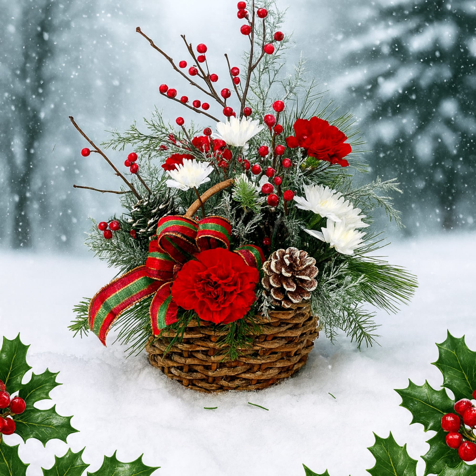 KC125 Northwoods Noel Basket
Bring the magic of a snowy holiday forest to