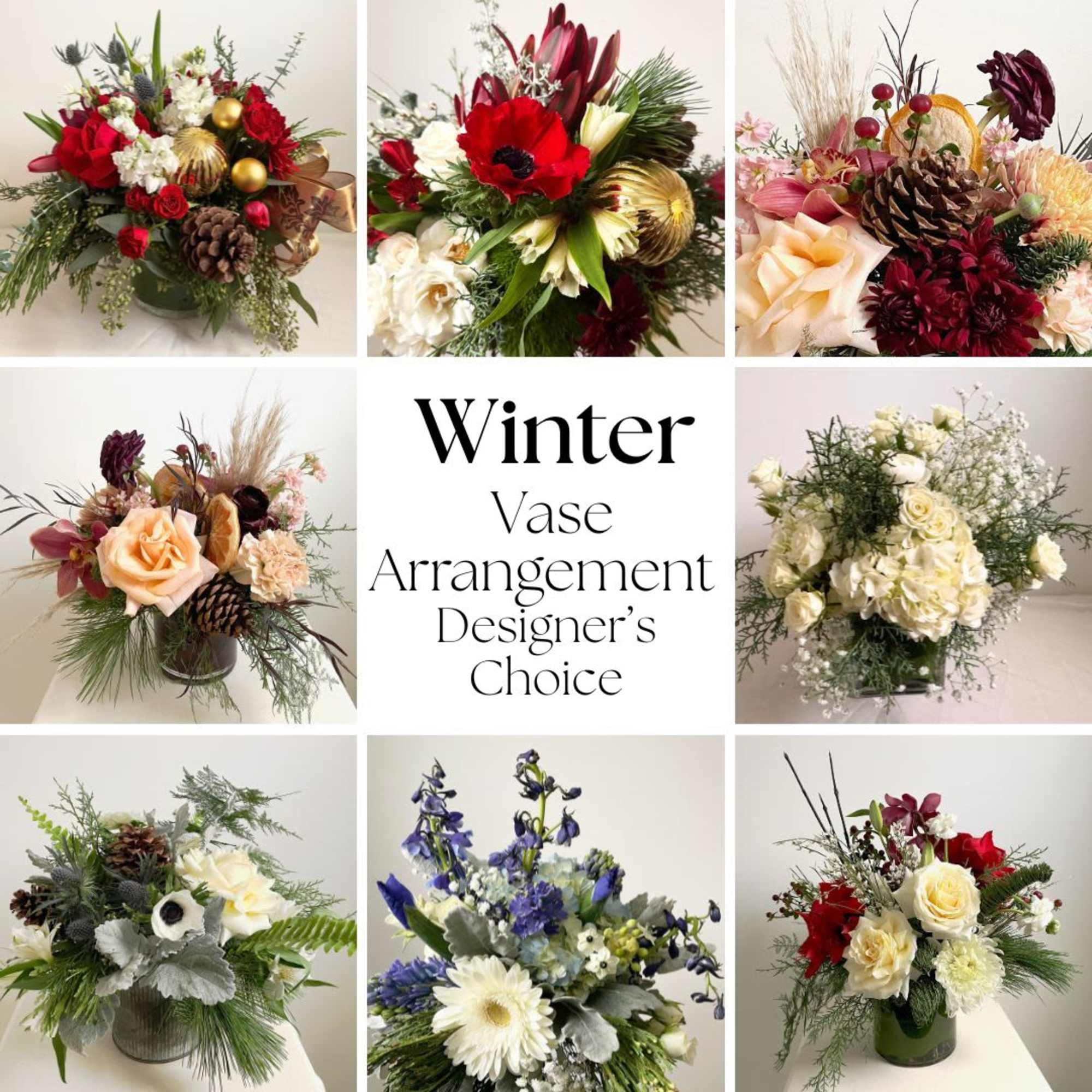 Trust us to create a unique winter vase arrangement. We select the