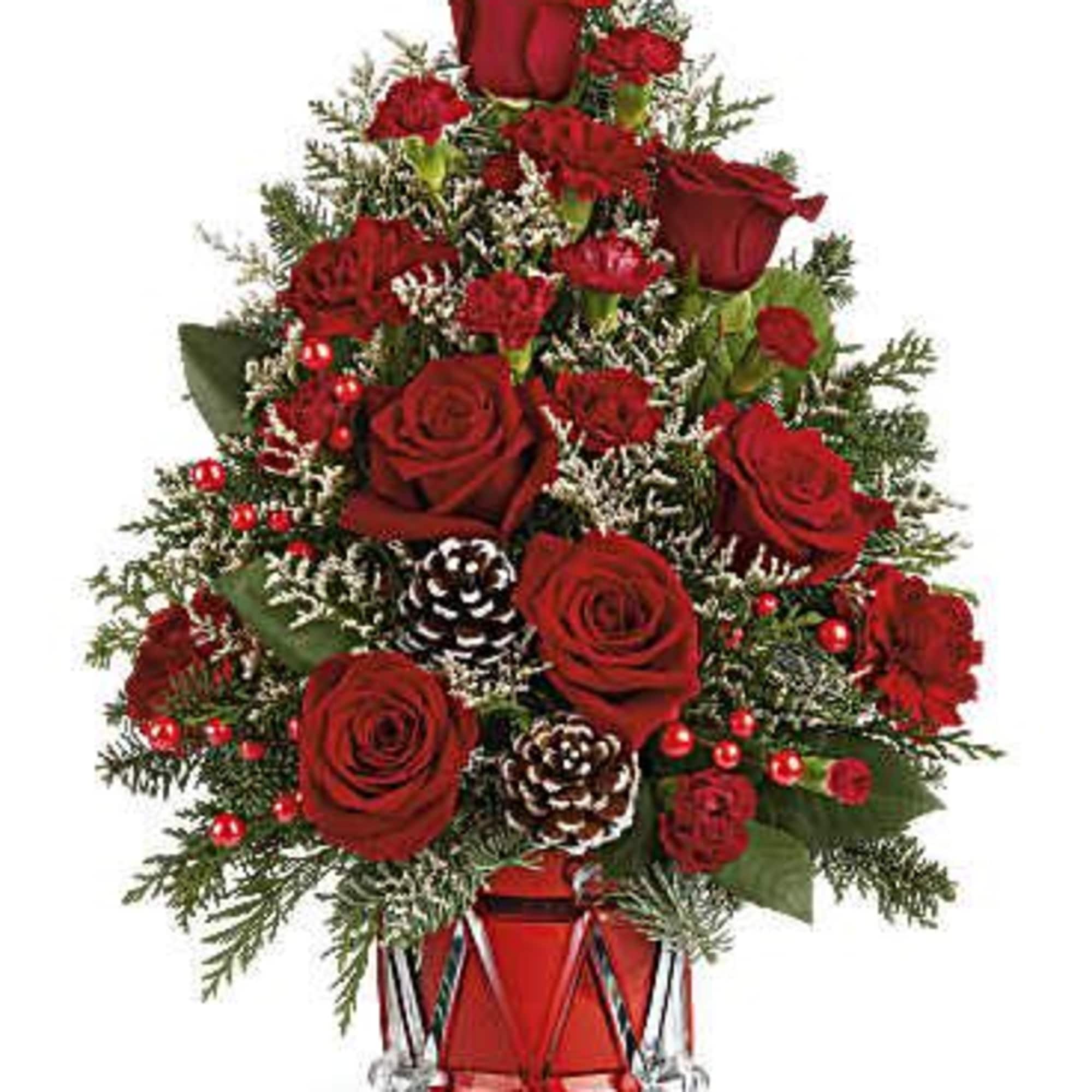Yuletide Sparkle Tree is a festive floral Christmas tree made of red