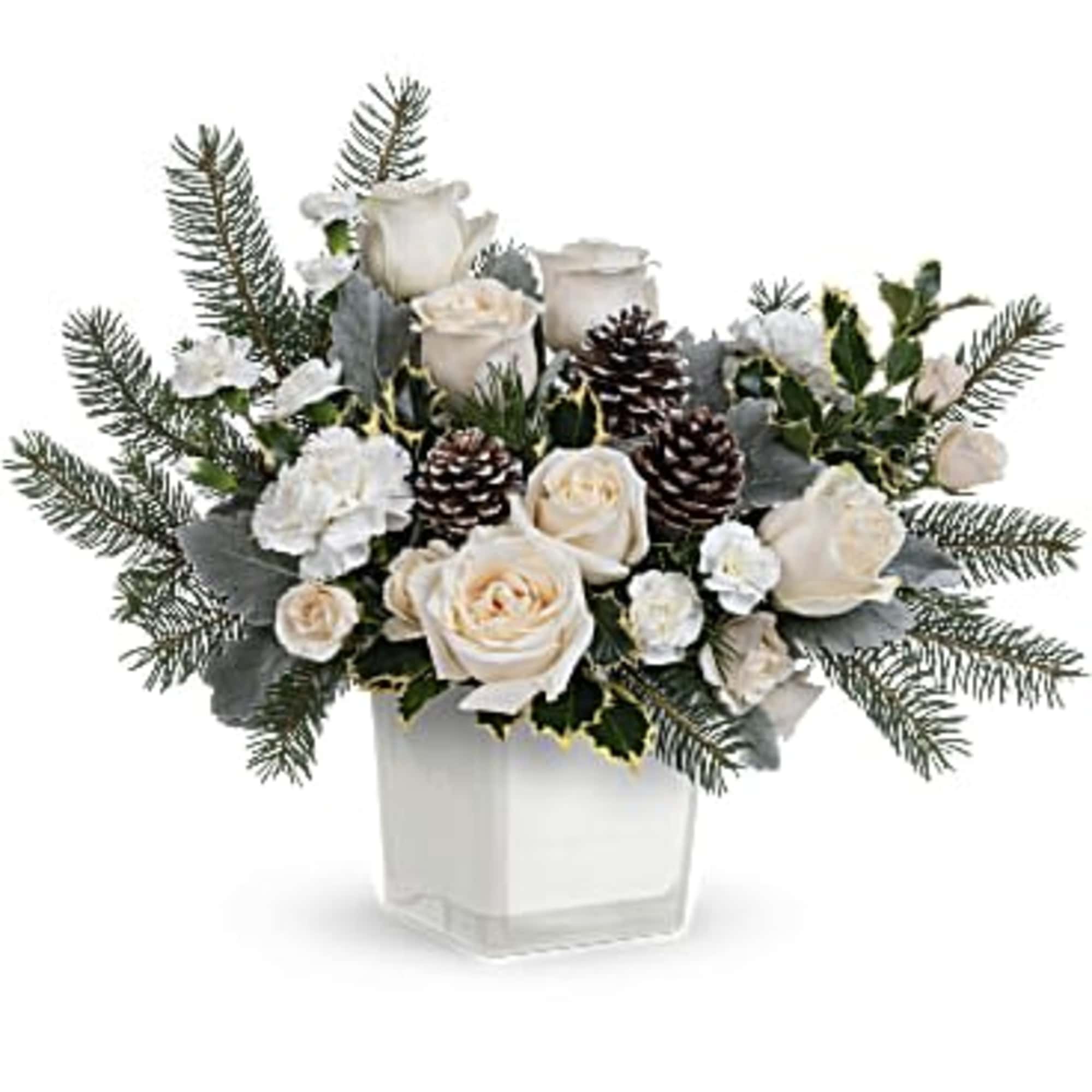 Bring the outdoors in with this forest-inspired bouquet of white roses and