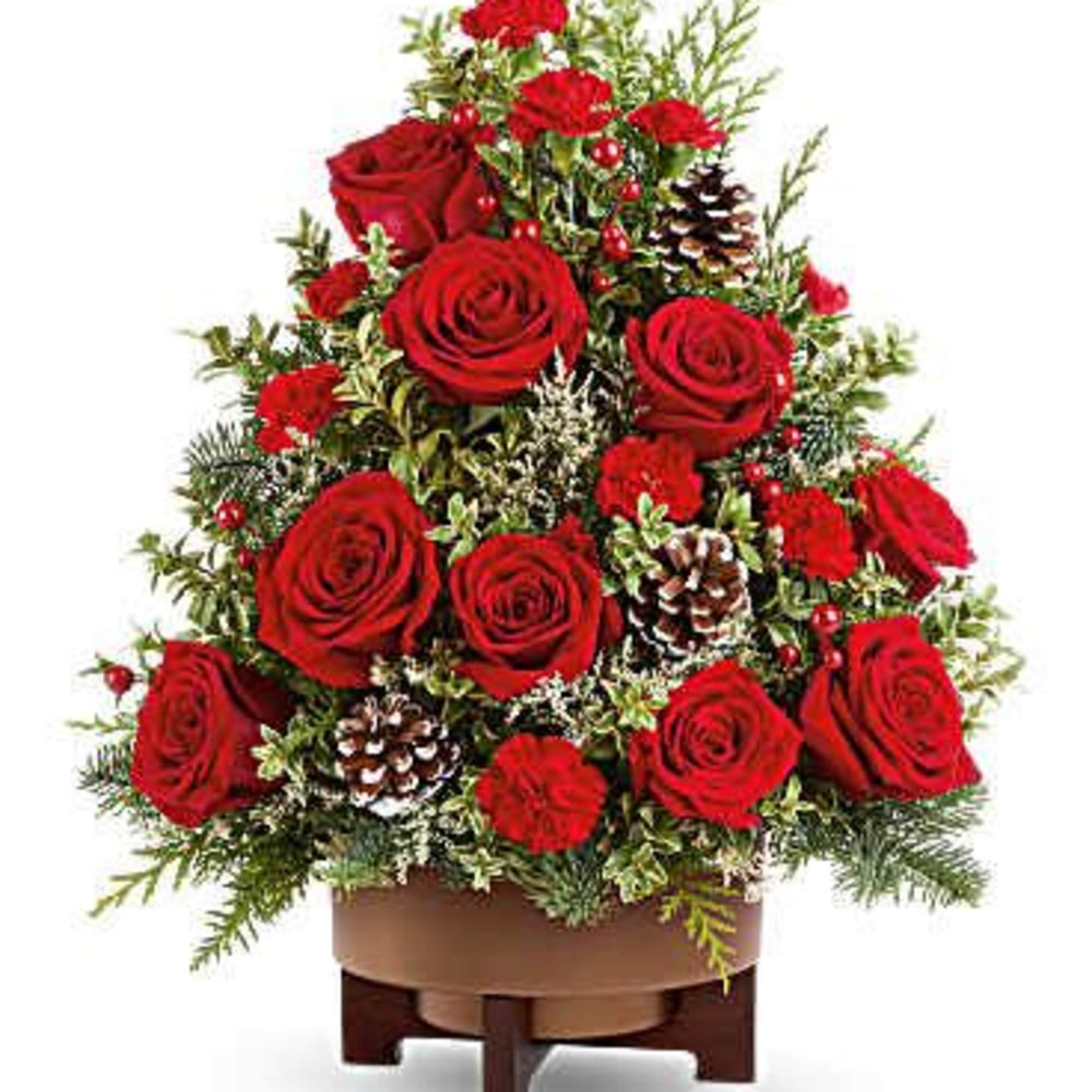 Teleflora's Season's Greetings Tree spreads holiday cheer with red roses, festive greens