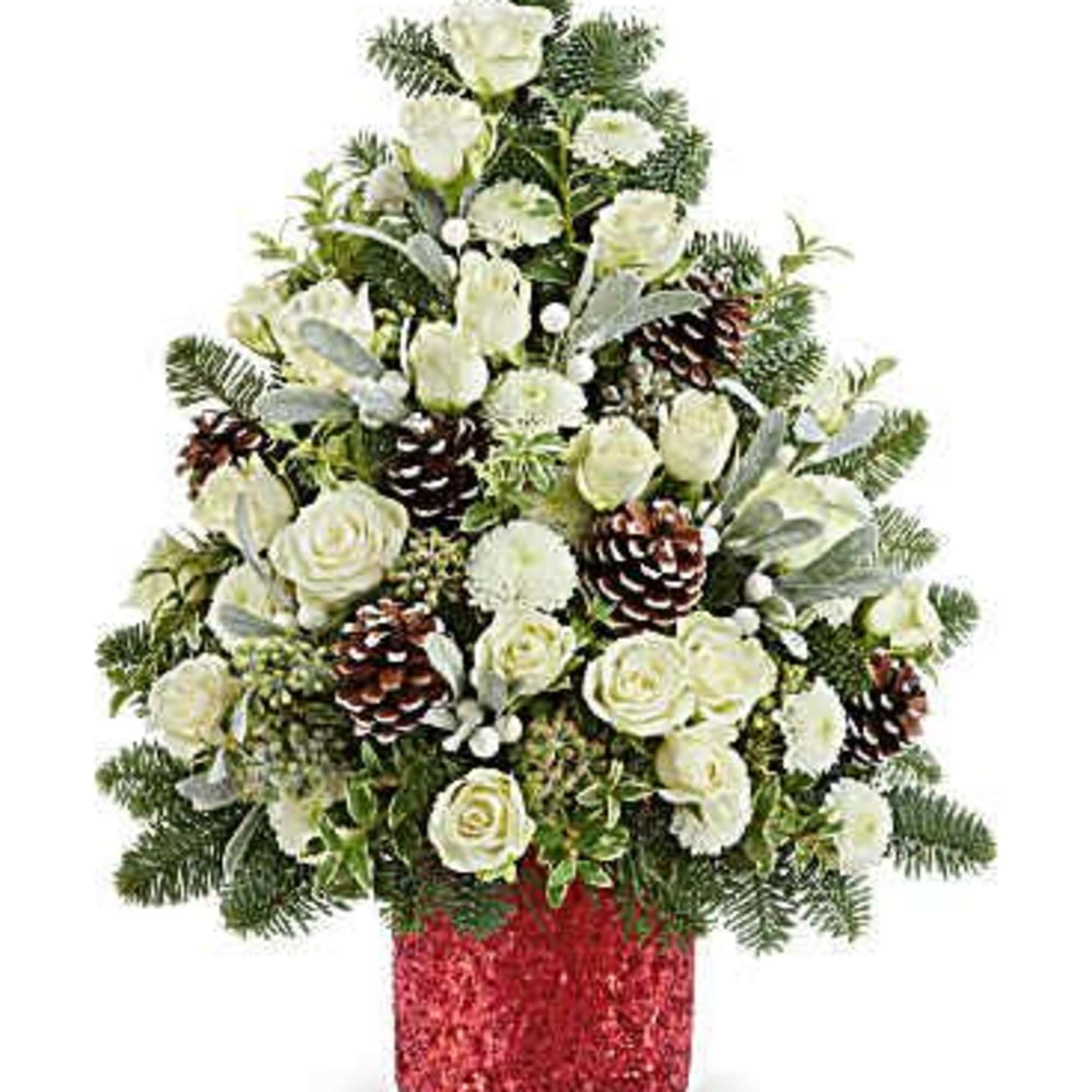 Teleflora's Winter Whisper Tree brings serene holiday beauty with snowy white blooms