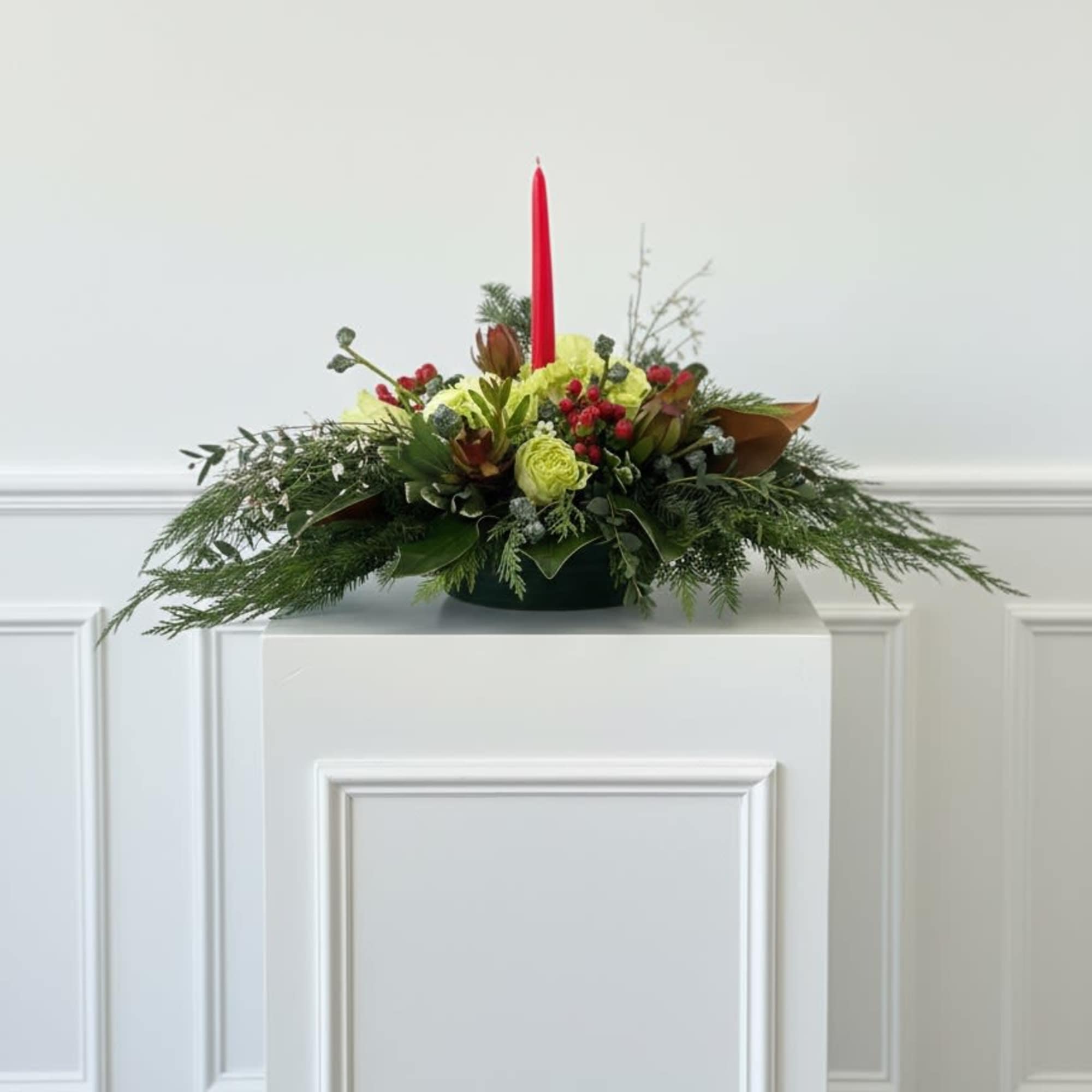 Accent your table during the holidays with a beautiful centerpiece. Filled with