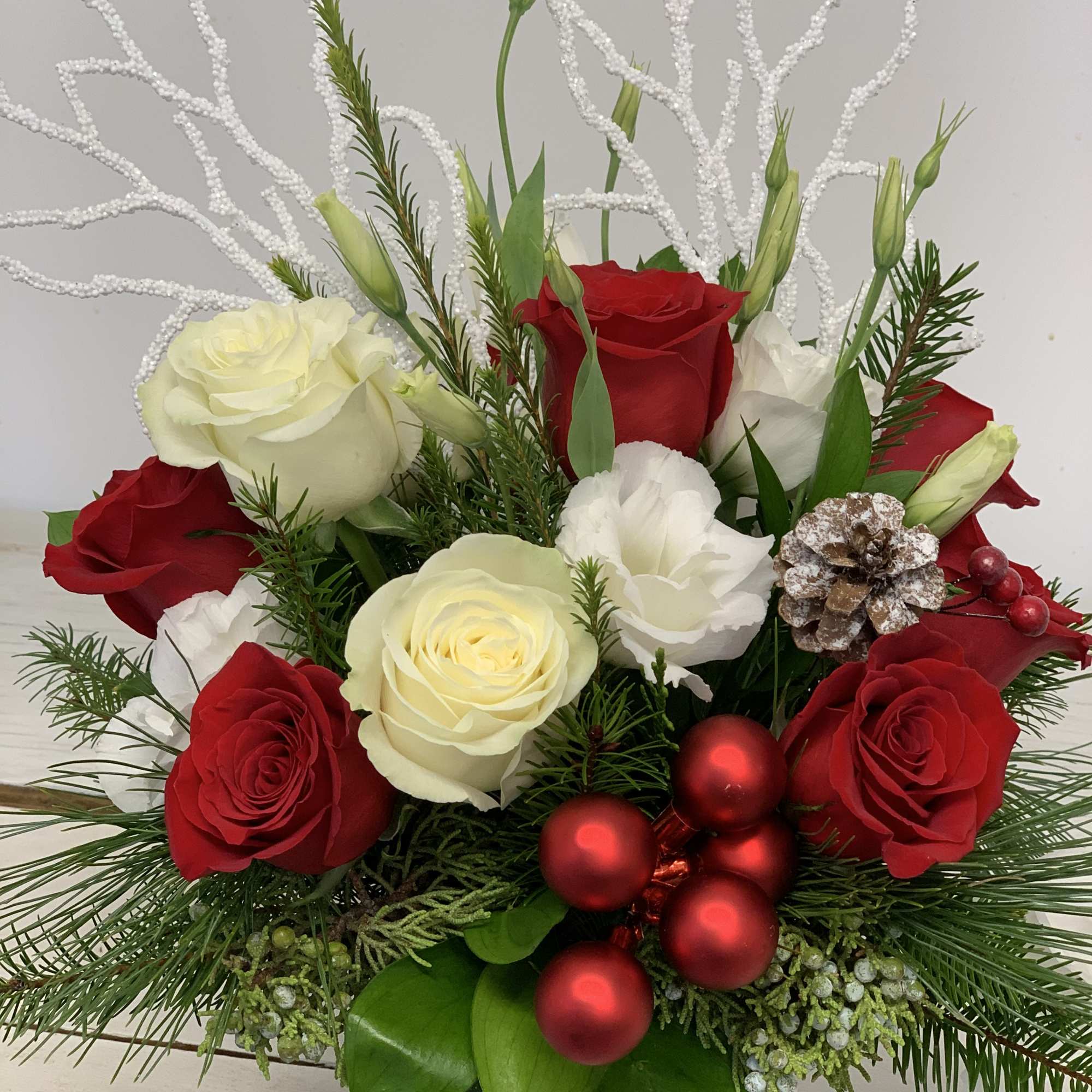 Red and White Christmas centerpiece 