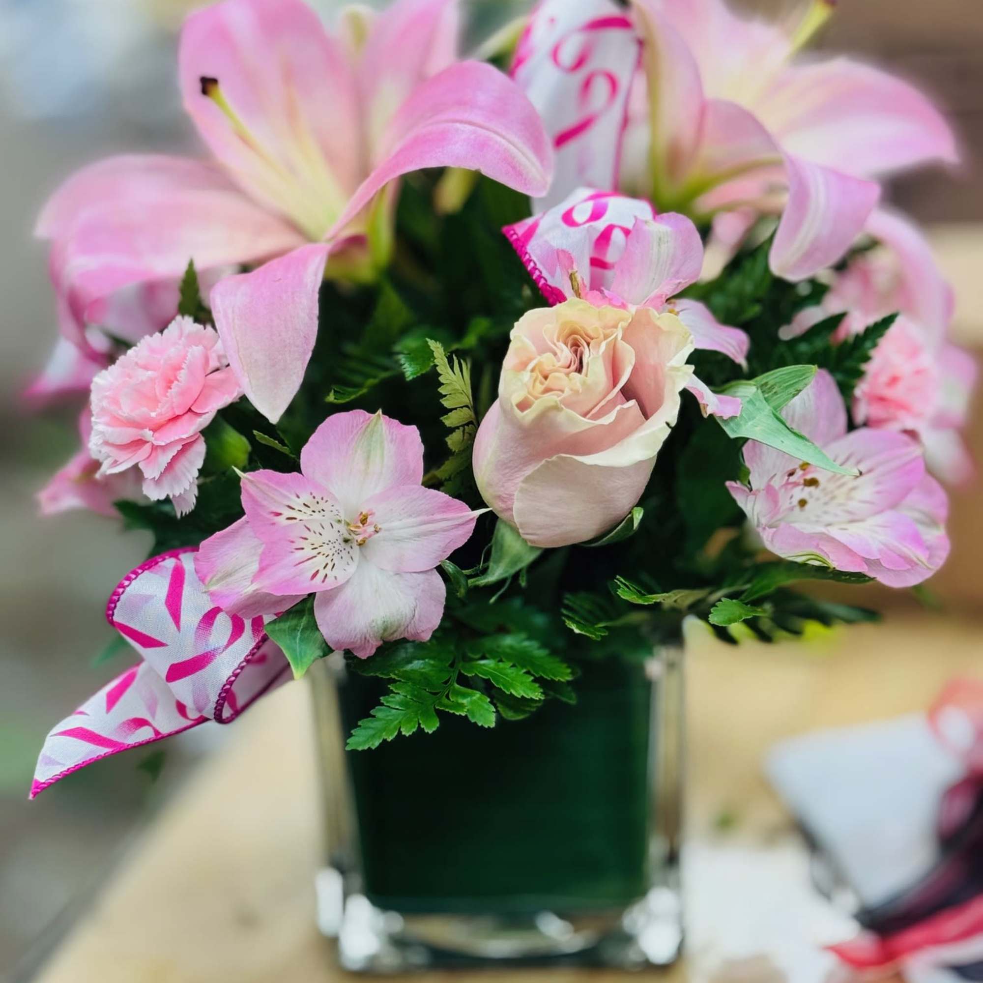 A beautiful bouquet for a worthy cause. In honor of Breast Cancer