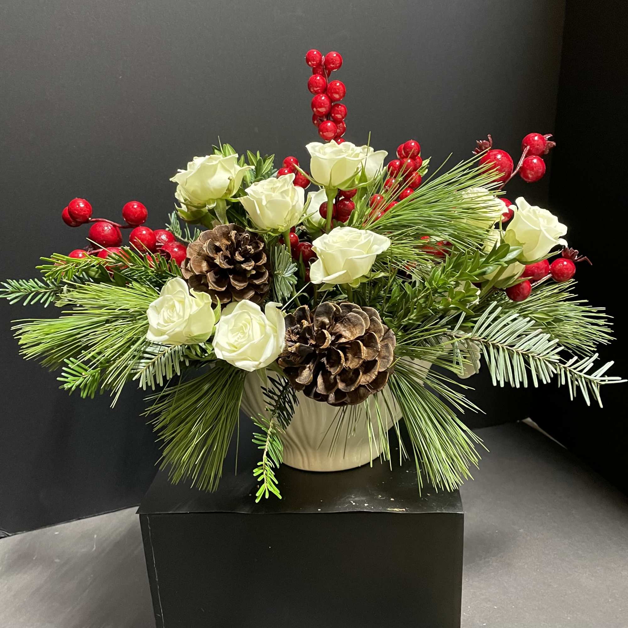 Beautiful blend of holiday trim with a lasting white Lenox serving bowl.