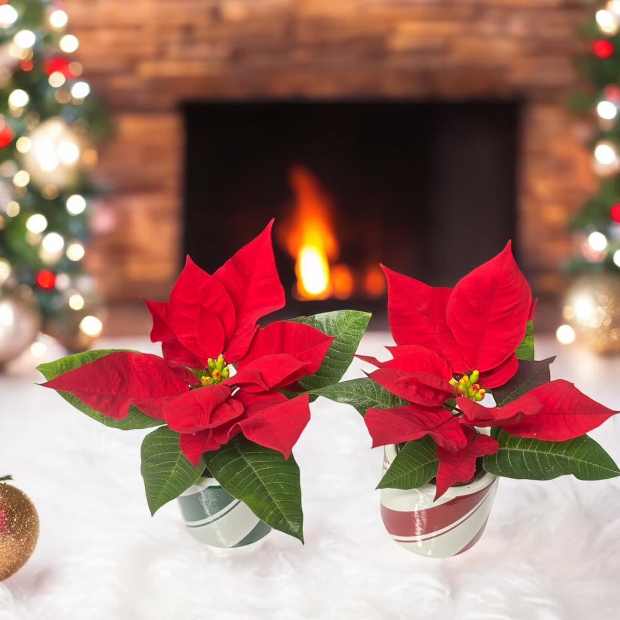 2'' mini poinsettia in a charming ceramic pot featuring a candy cane